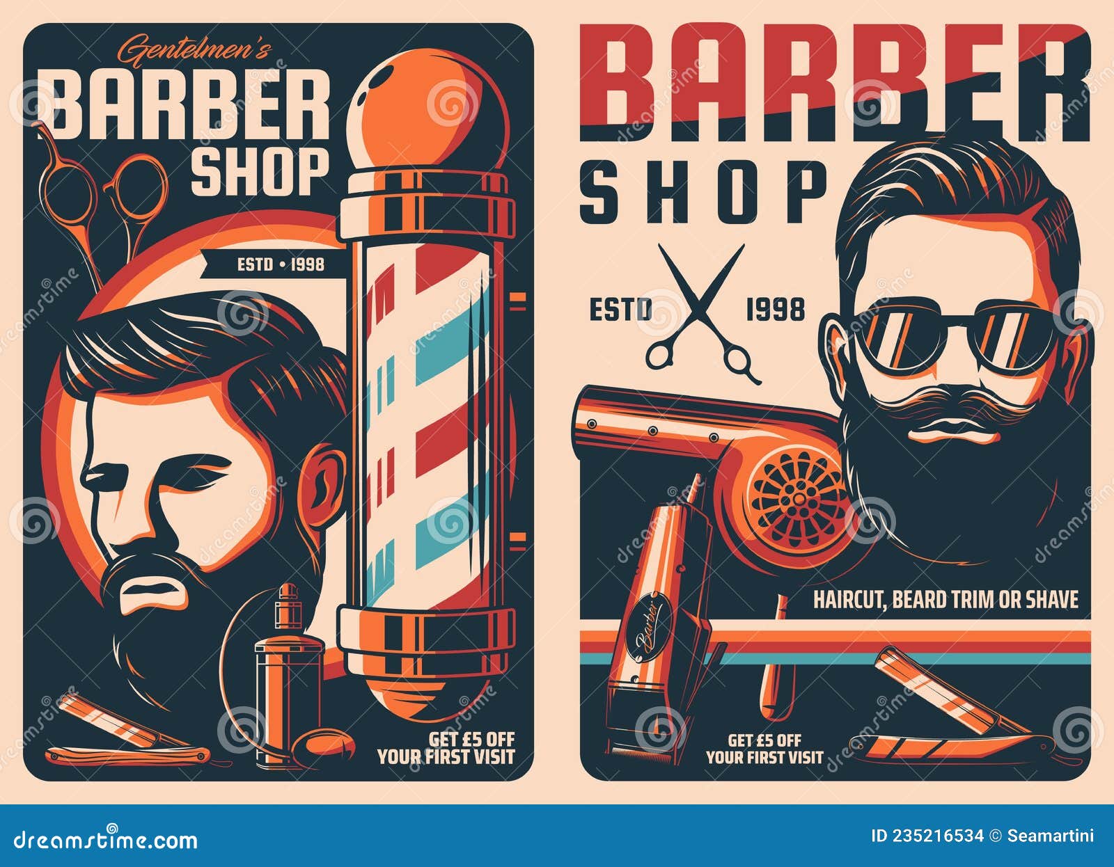 Barbershop, Hairdresser Salon Vintage Posters Stock Vector - Illustration  of tang, shop: 235216534