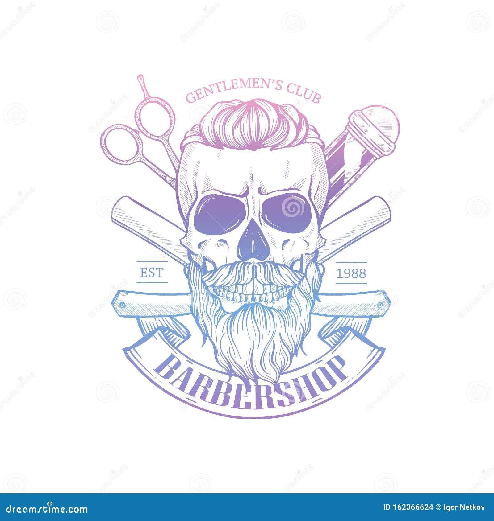 Barber skull with scissors Royalty Free Vector Image