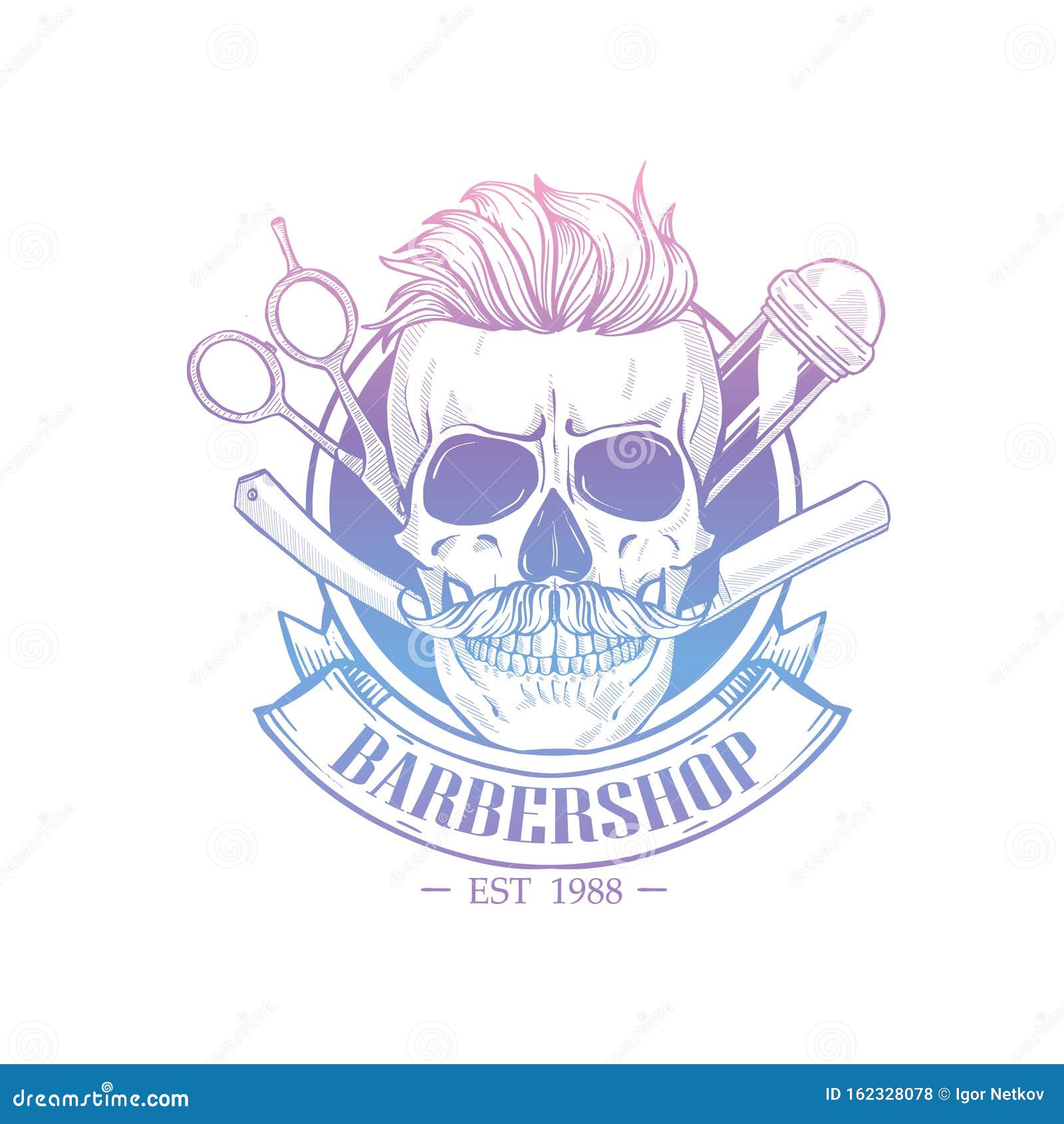 Barber skull with scissors Royalty Free Vector Image