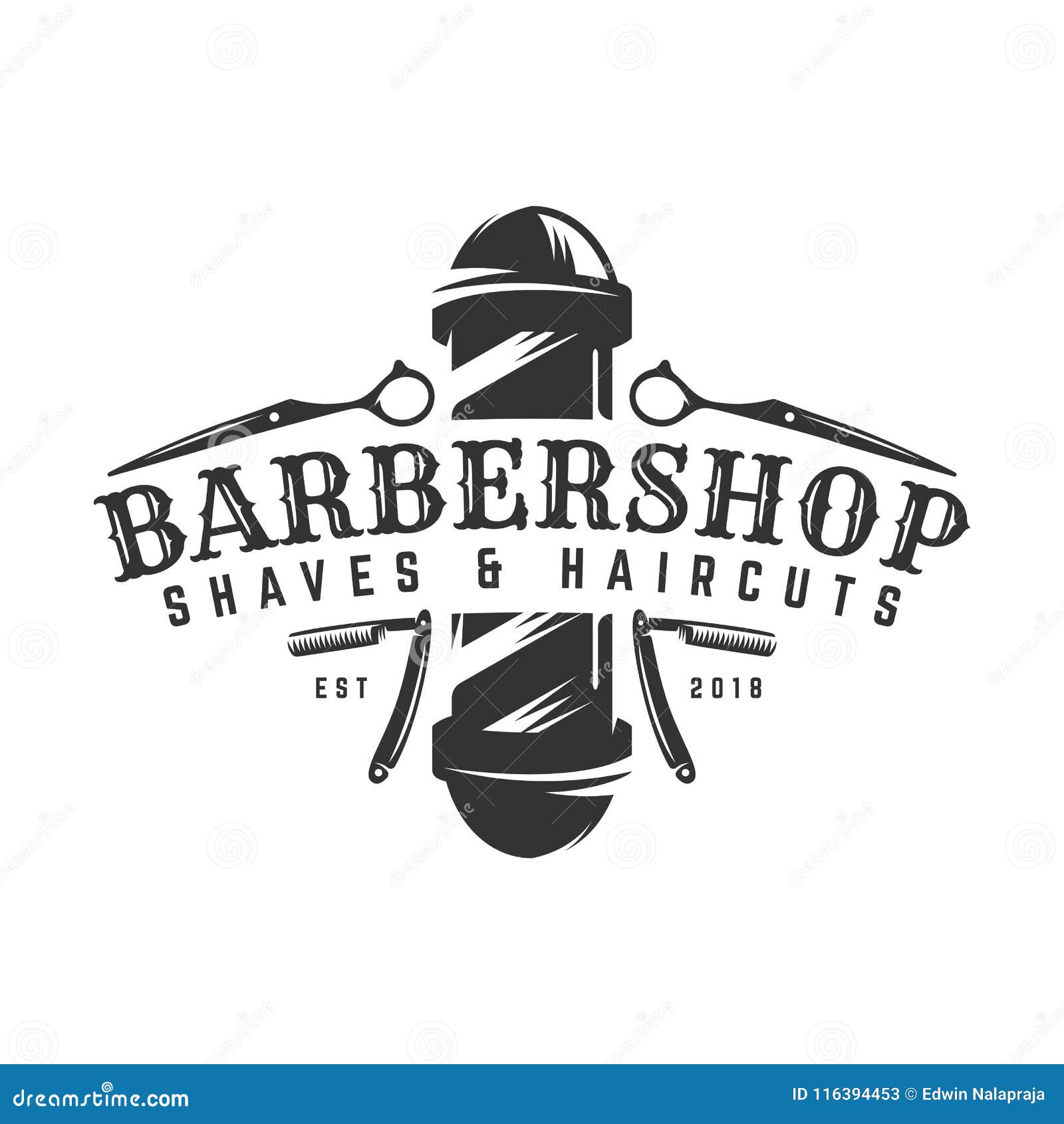 Barbershop Vintage Logo Template on Isolated White Background Stock ...