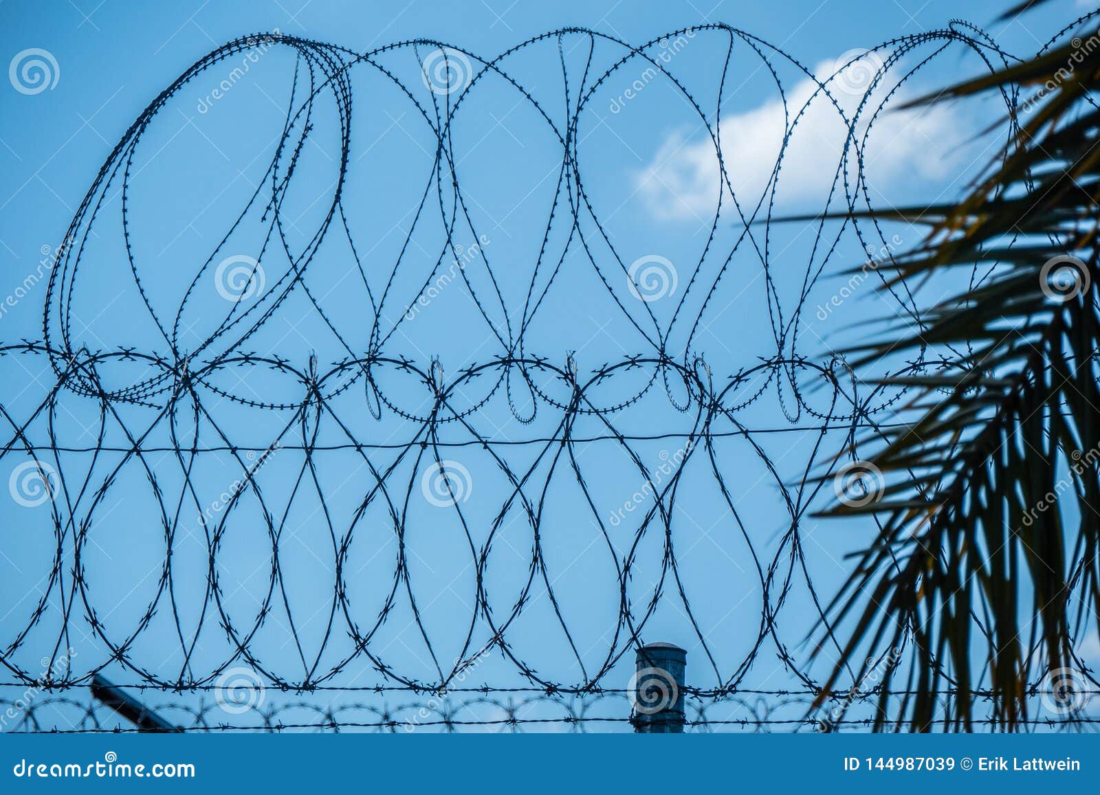 Barbwire Fence at the Mexican Border Stock Image - Image of blue, brick ...