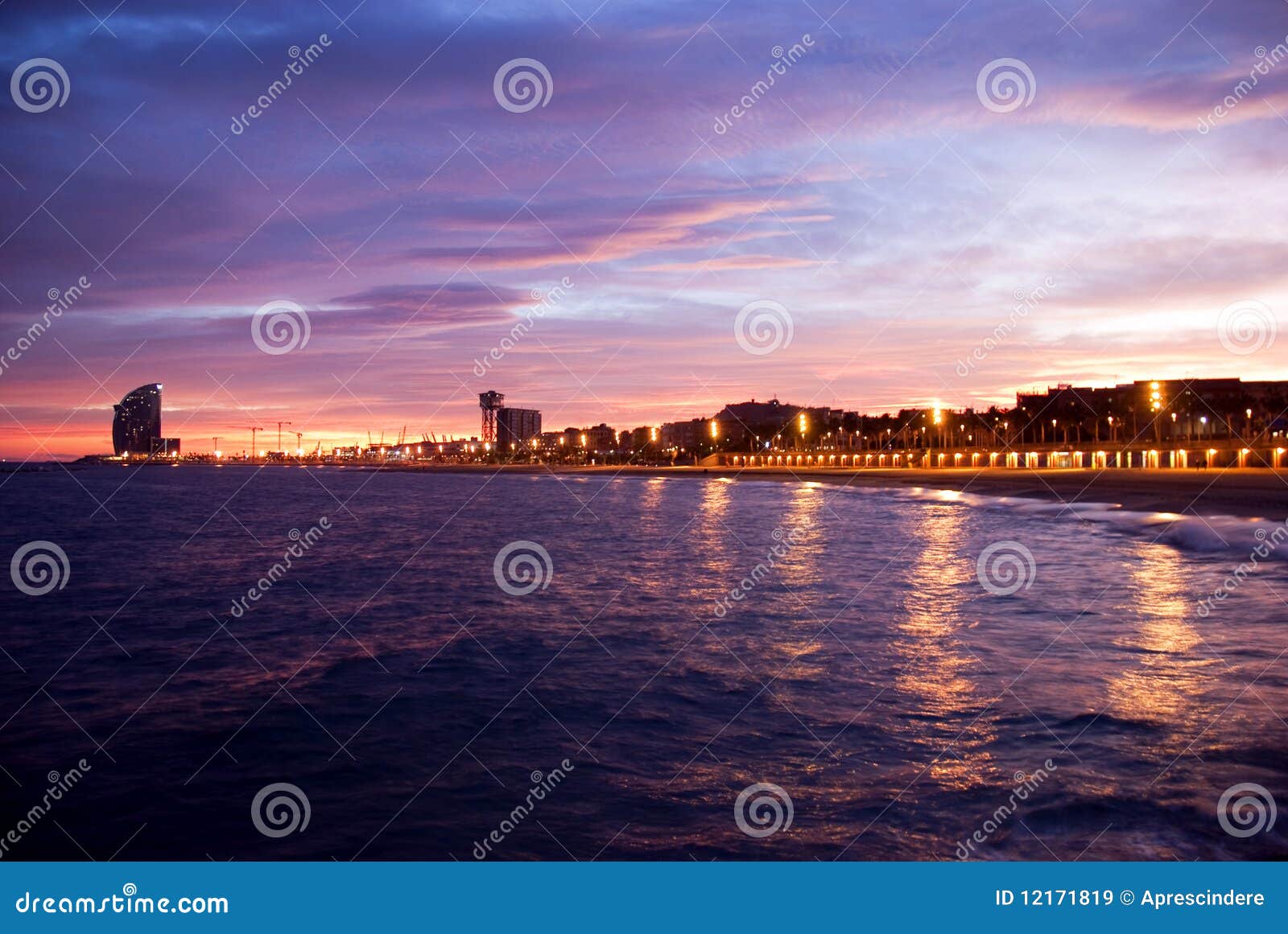 barcelona beach at the sunset