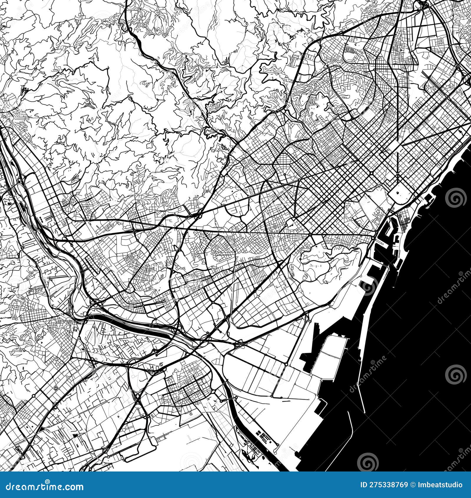 Barcelona España Ciudad Monocroma Minimalista Y Negro Mapa De Decoración Estética Stock de ilustración - de incapaz, cree: 275338769
