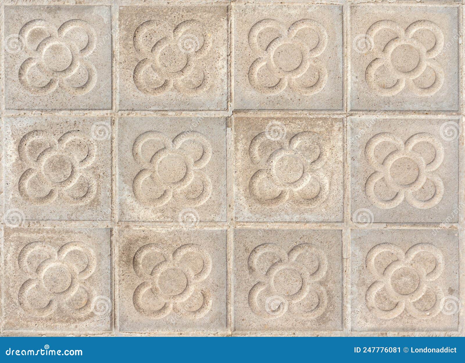 barcelona pavement tiles with a flower, panot slabs with  texture top view