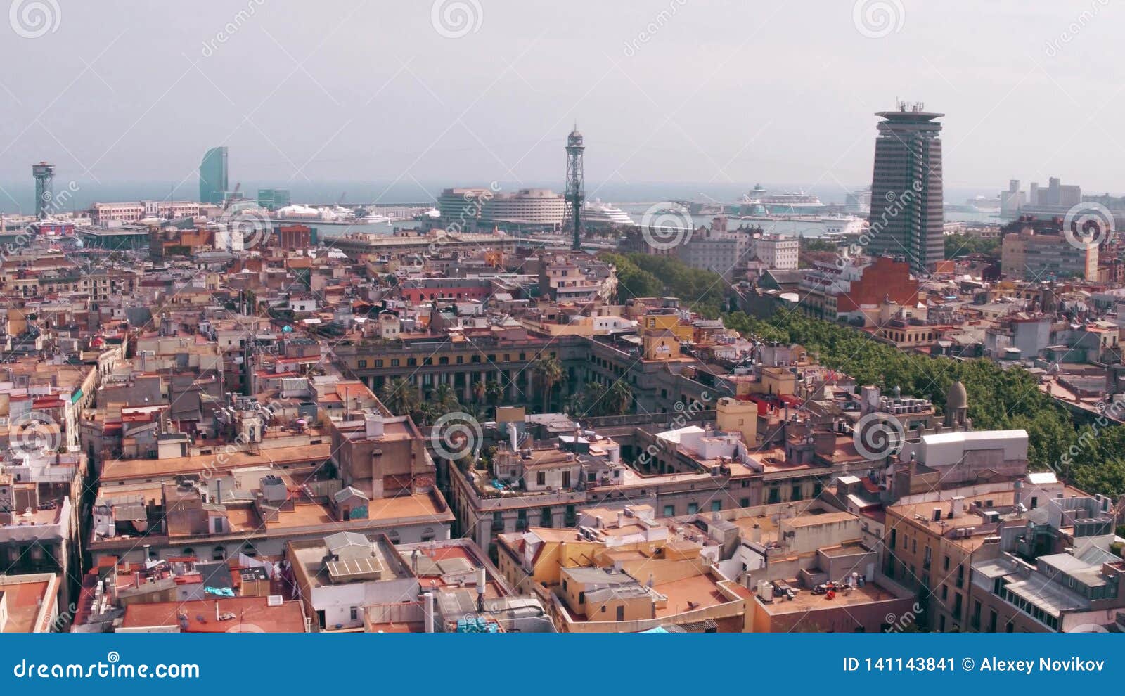 Barcelona Rooftops and Distant Seaport, Spain Stock Image Image of roof, multiple 141143841