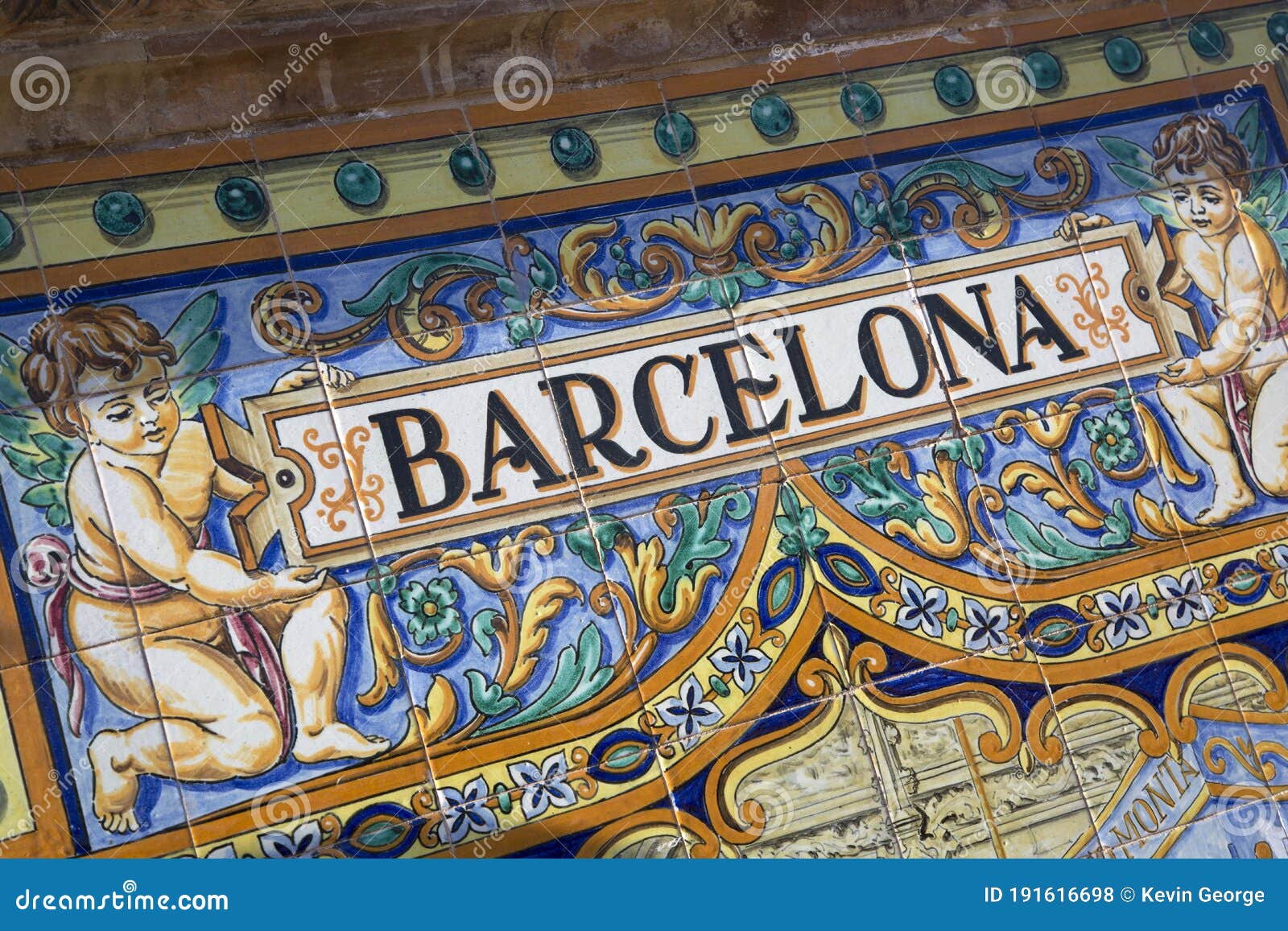 barcelona sign; plaza de espana square, seville