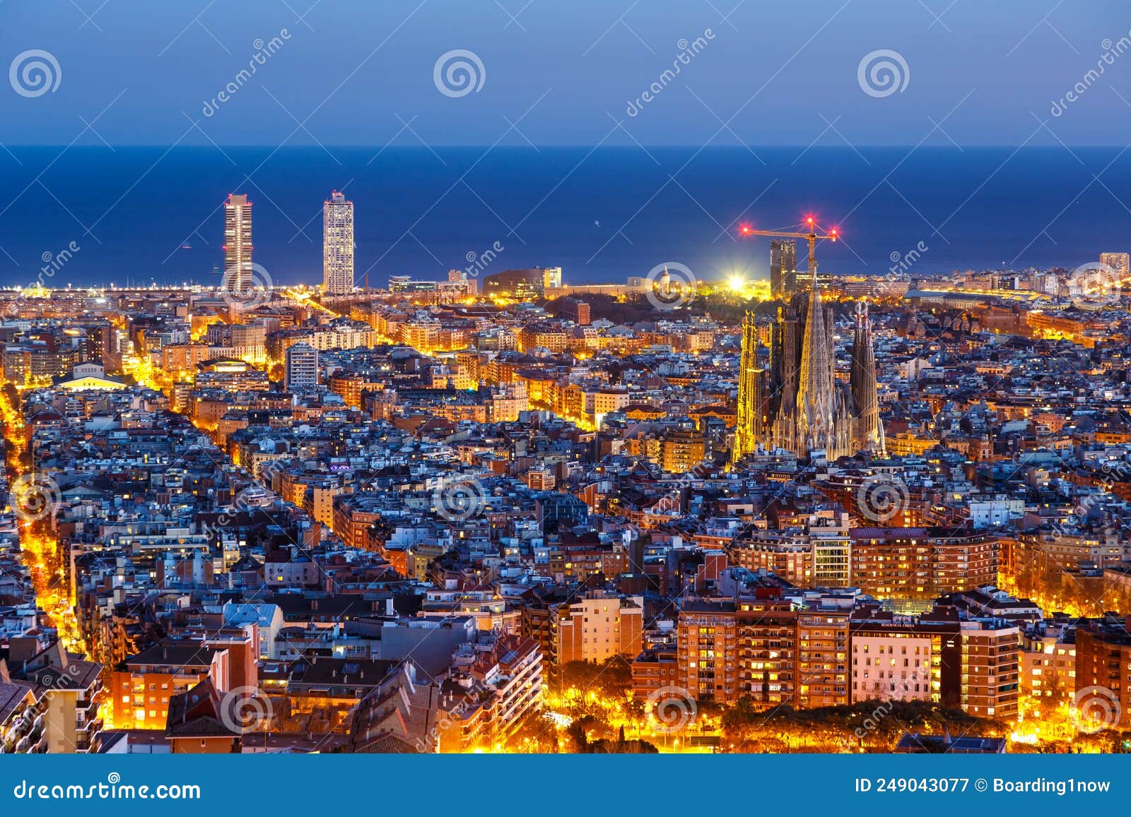 barcelona skyline city town overview with sagrada familia church cathedral in spain