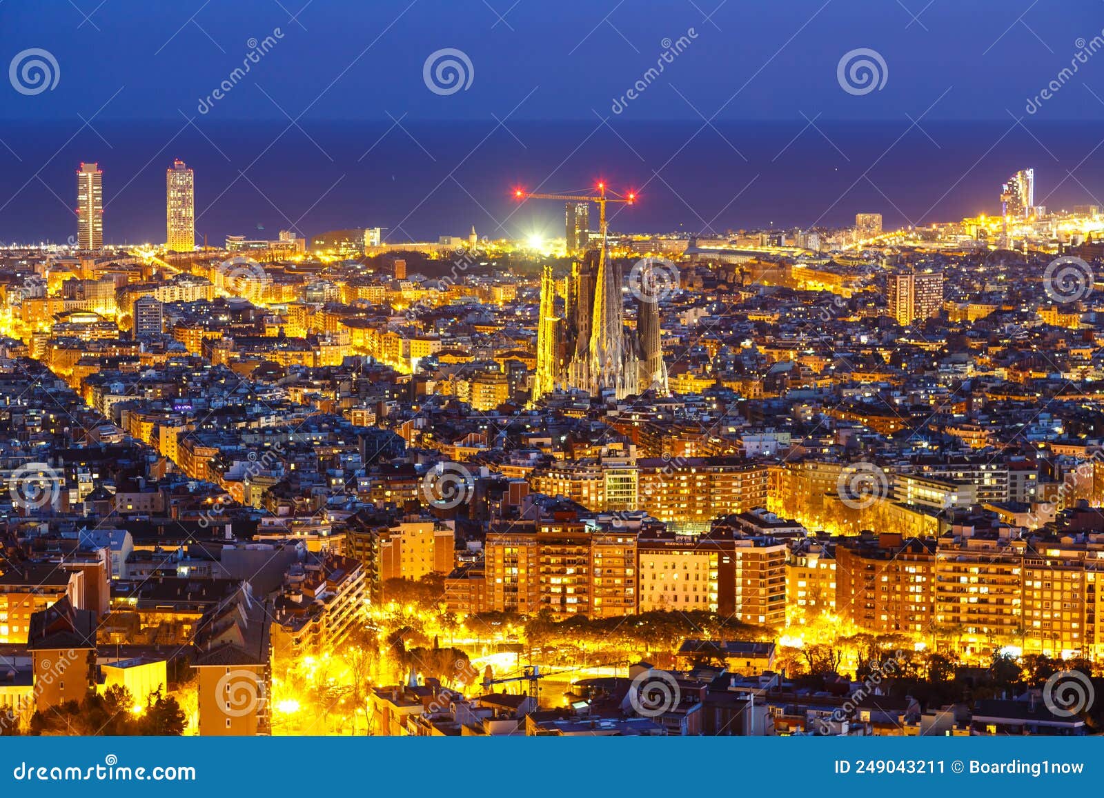 barcelona skyline city town overview with sagrada familia church cathedral in spain