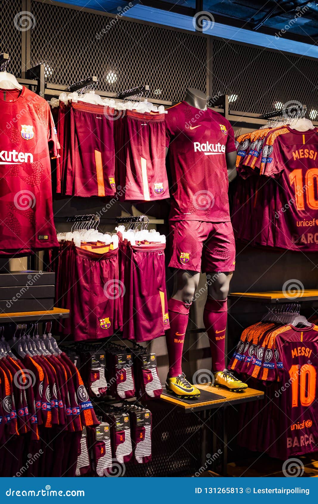 Store FC Barcelona , Clothing and Footwear Team Souvenirs and Paraphernalia of the Team and Visitors of the S Editorial Stock Photo - Image of colors, football: 131265813