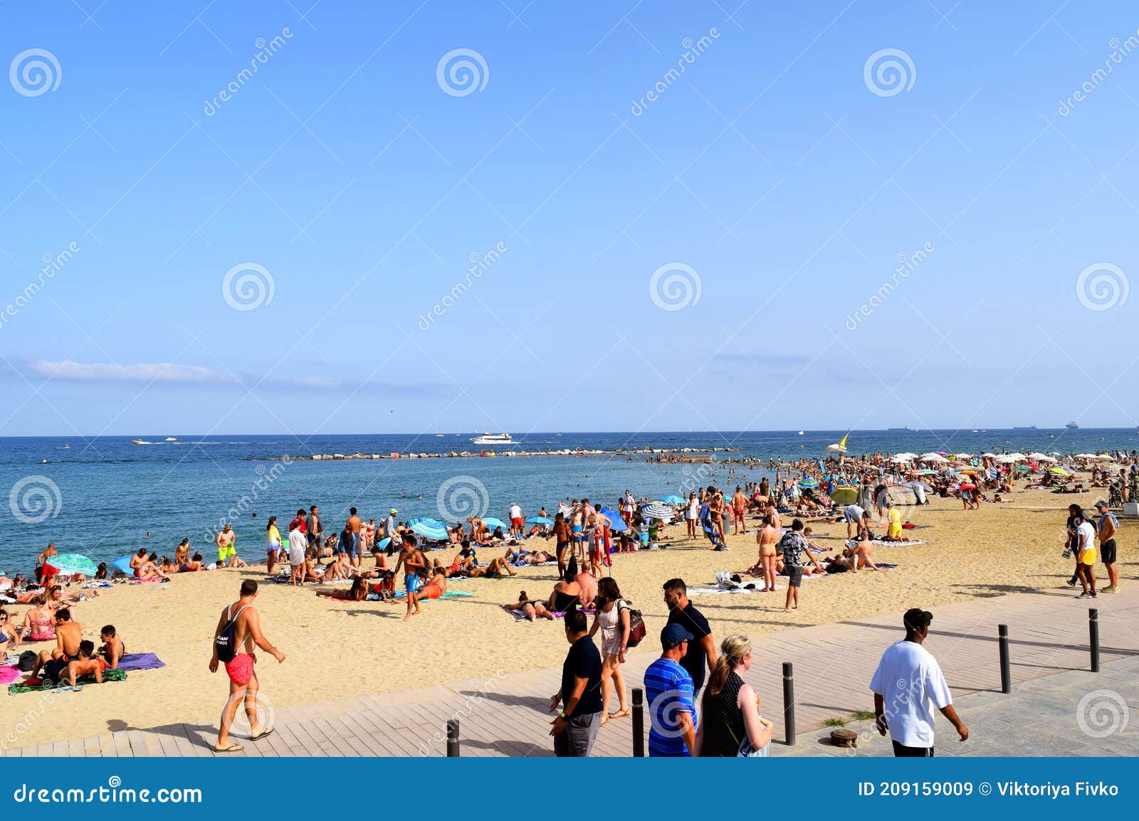 Famous Public La Barceloneta Beach with Many People. Barcelona Beach ...