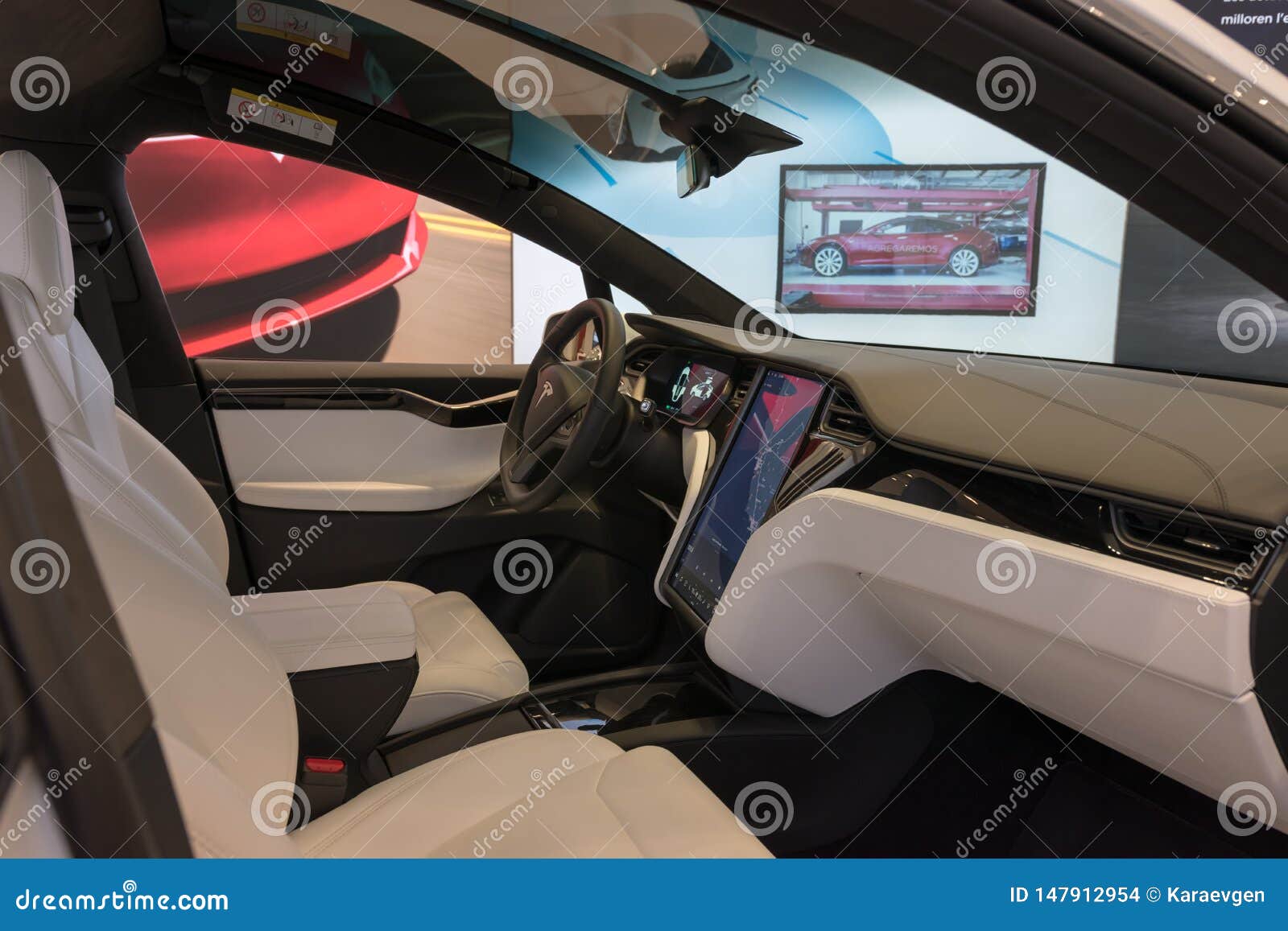 Barcelona Spain March 14 2019 Tesla Model X Interior In
