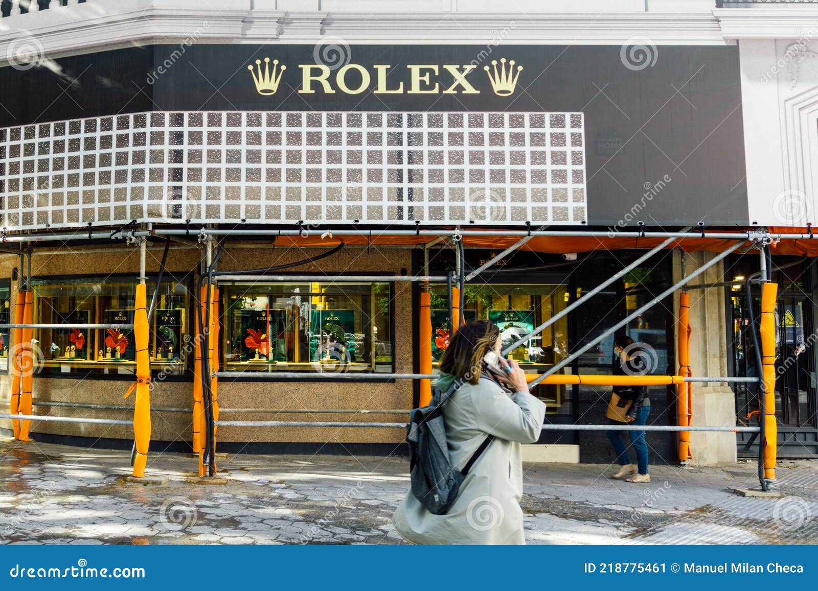 Barcelona, Spain May 11, 2021. Logo and Facade of Rolex, Swiss