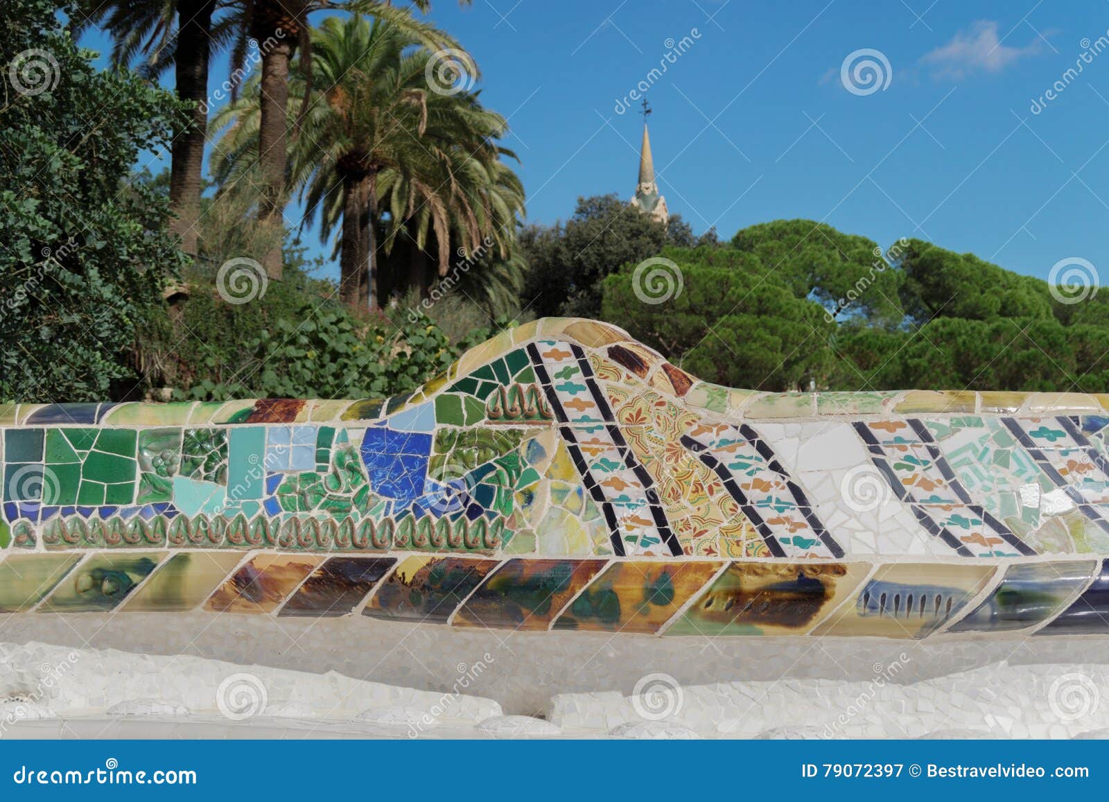 Barcelona, Spain - 24 2016: Park Guell Mosaic Seating at Nature Placa La Natura. Editorial Photography - Image of antoni, catalonia: 79072397