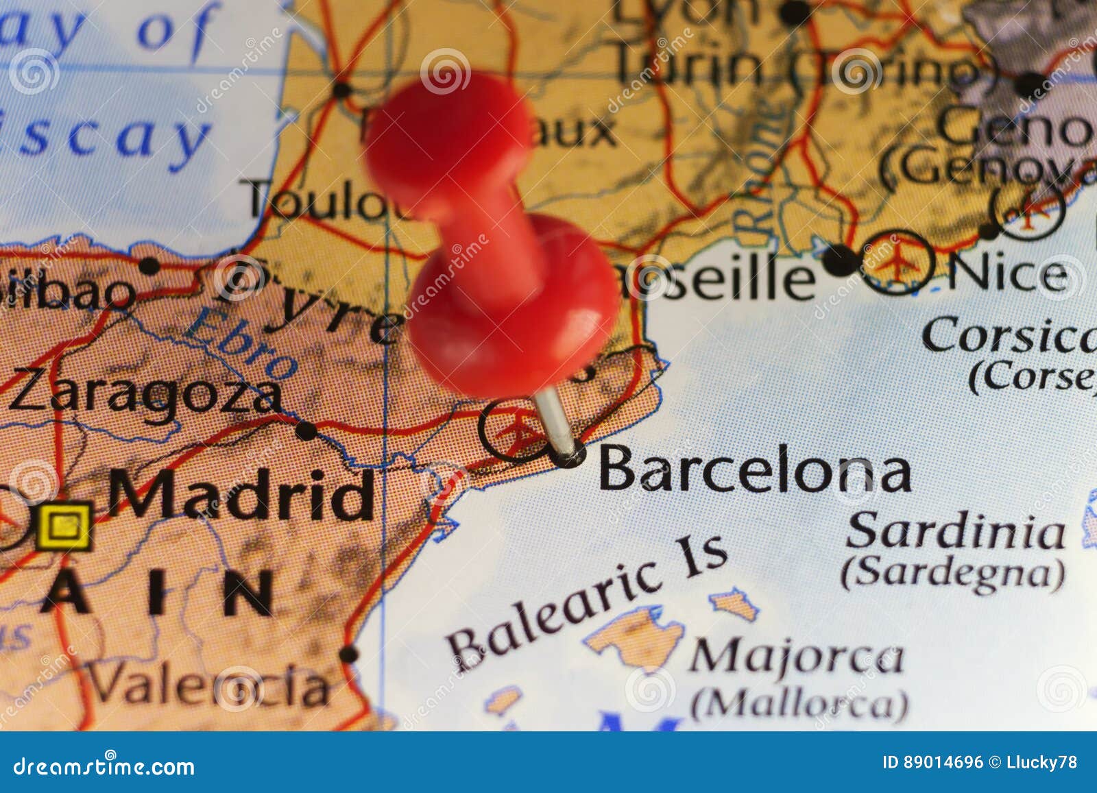 Barcelona Spanien Steckte Karte Fest Stockfoto Bild Von Geographie Punkt