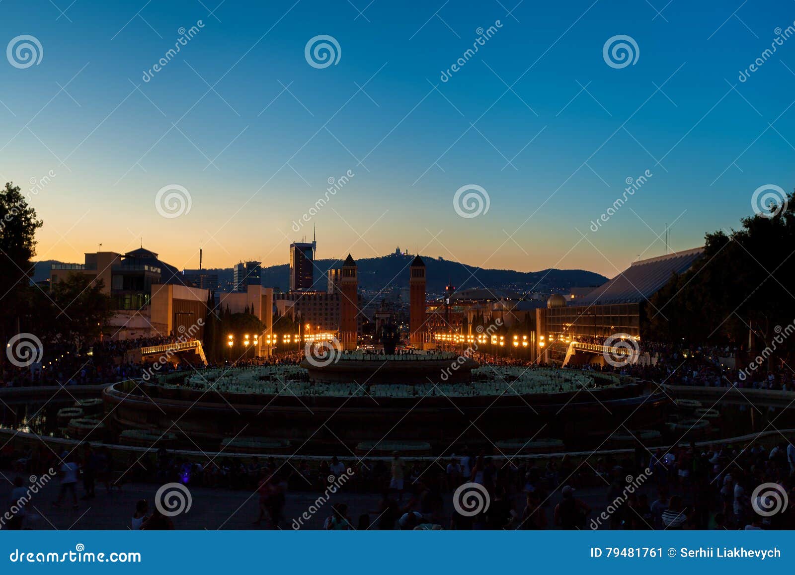 barcelona, square of spain in the evening, plaza de espana