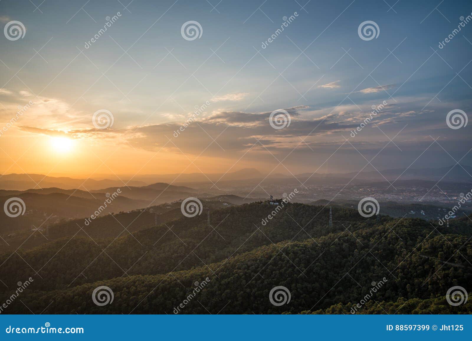 Barcelona Sunset Over Mountains on Tibidado Stock Image - Image of ...