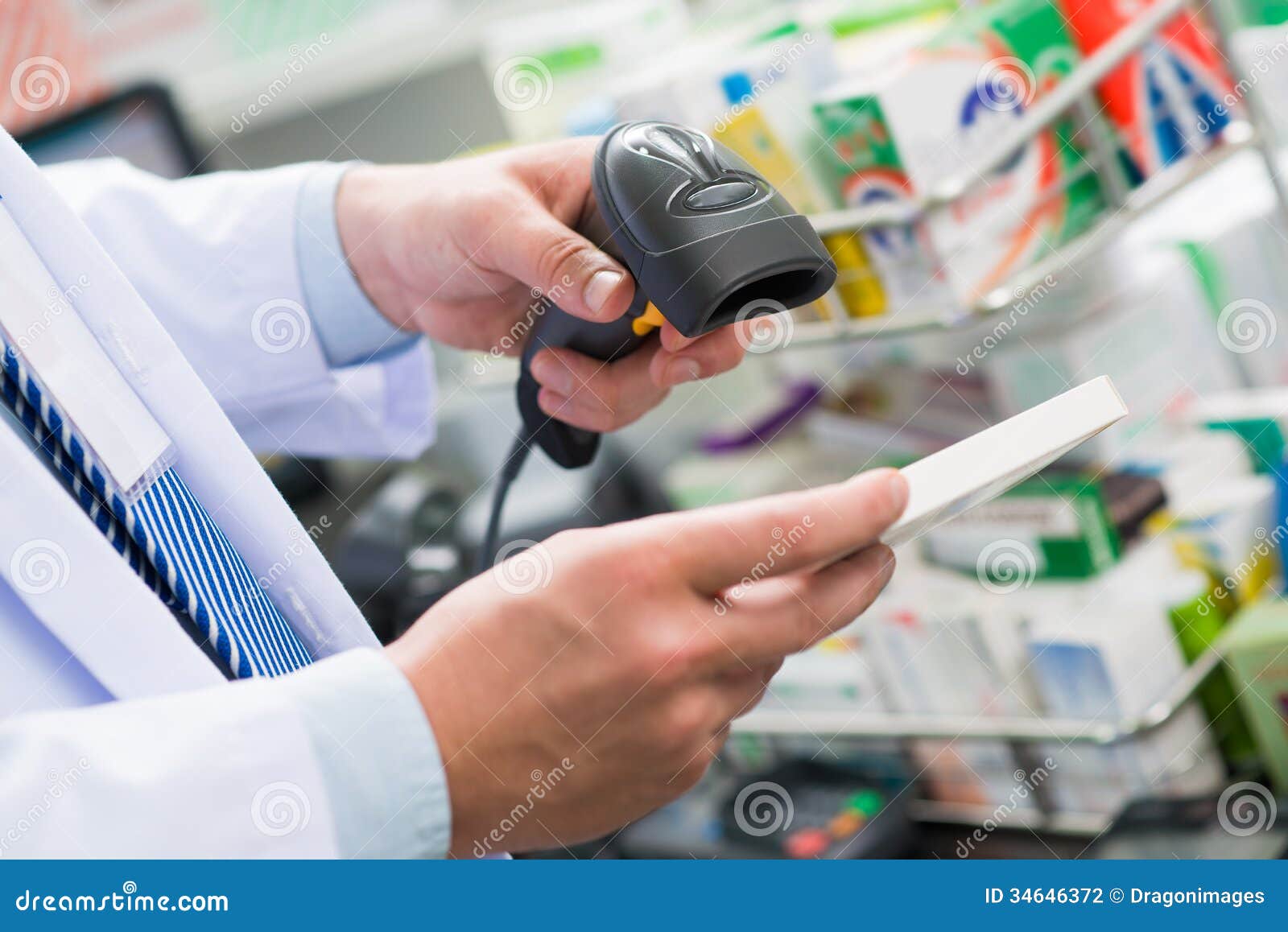 Barcode scanning stock photo. Image of medicines, male 34646372