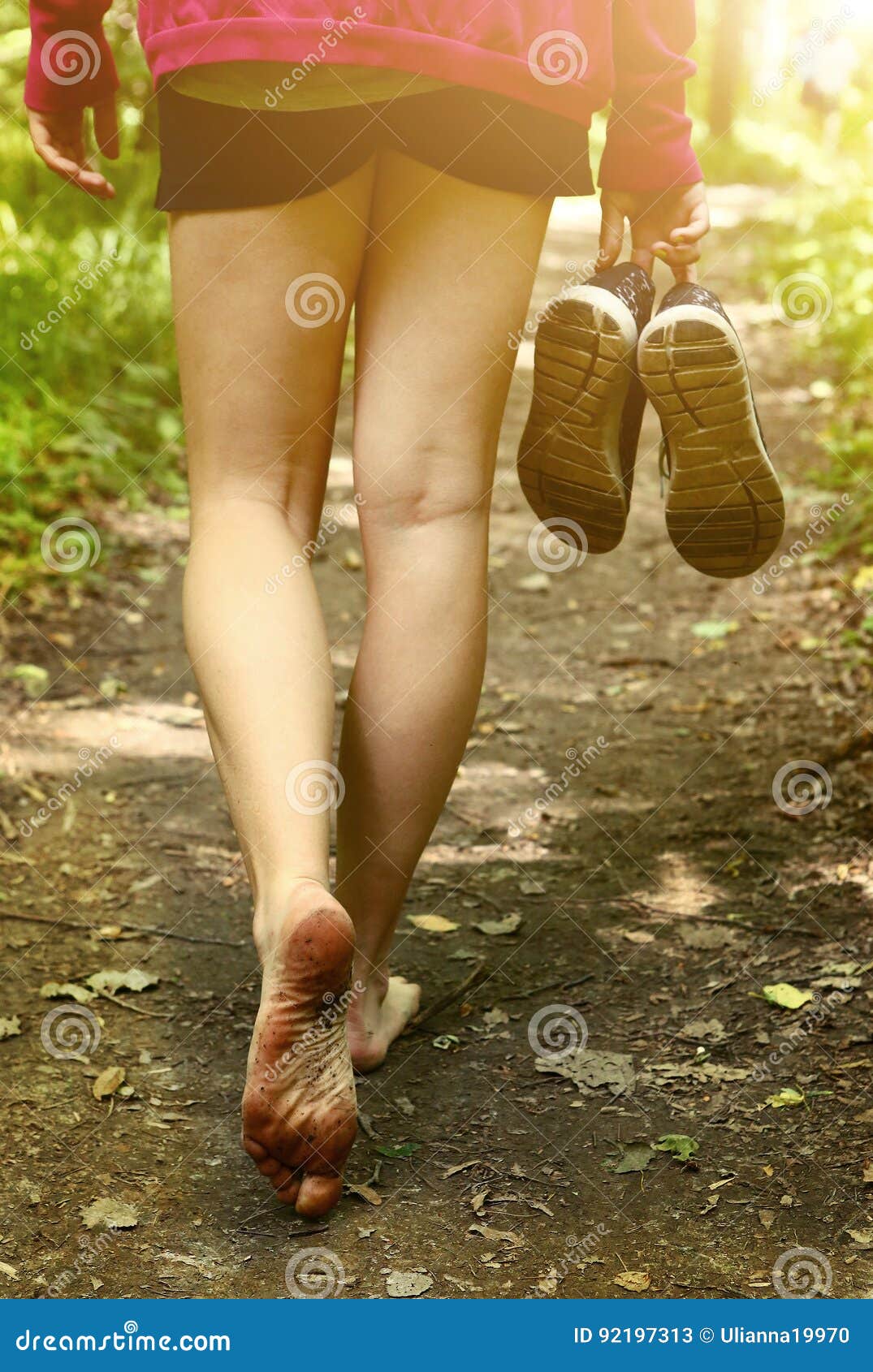 Bare Feet Walking Along Forest Way Close Up Photo Stock Image Image Of Health Forest 92197313