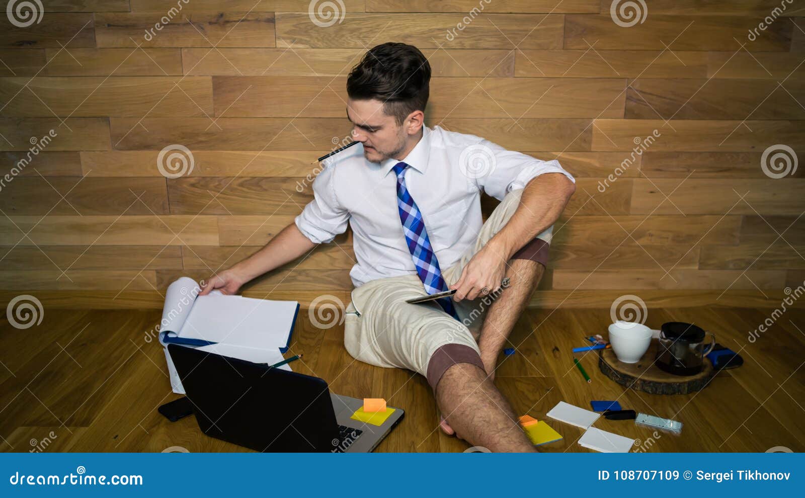 Young Man Remote Working at Home in Funny Clothes Stock Image ...