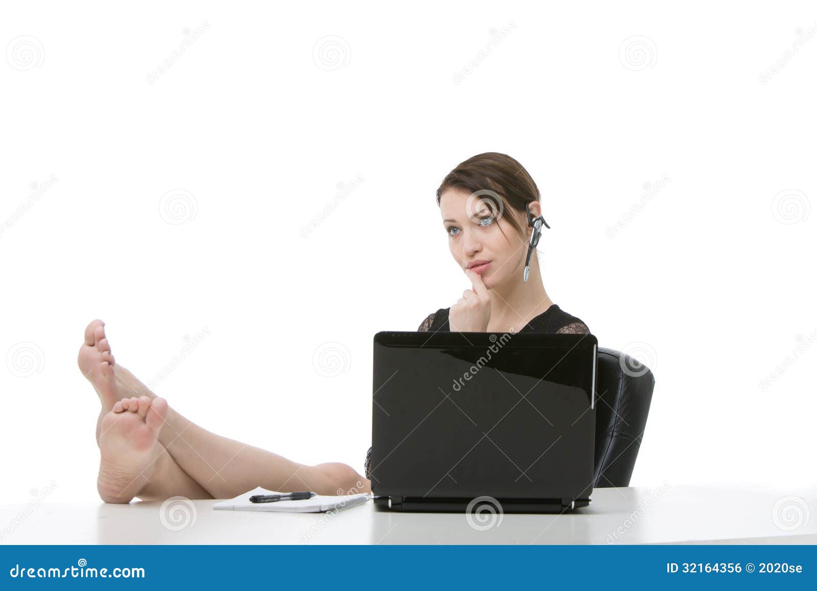 Barefoot Businesswoman Relaxing At Her Desk Stock Photo Image Of