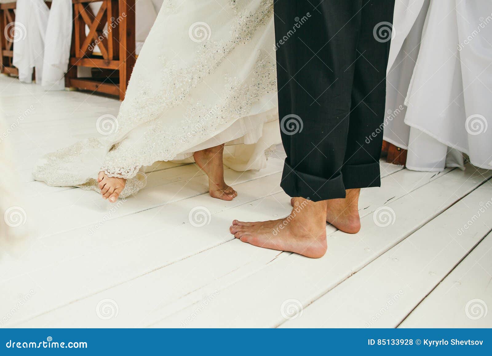 Barefoot Wedding Couple stock photo. Image of relationship - 85133928