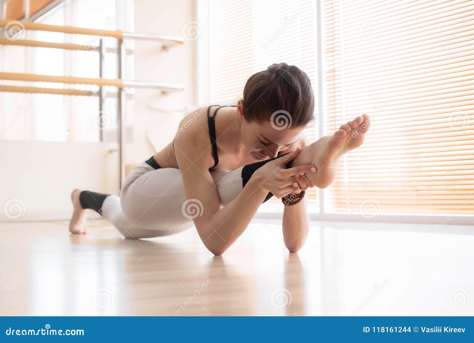 Barefoot Woman Practicing Yoga in Studio Stock Photo - Image of practice,  sportswear: 118161244