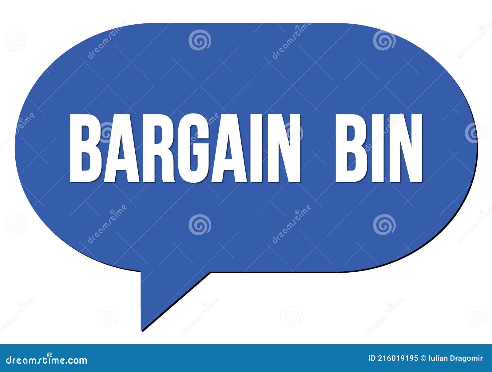 BARGAIN BIN Text Written in a Blue Speech Bubble Stock Illustration