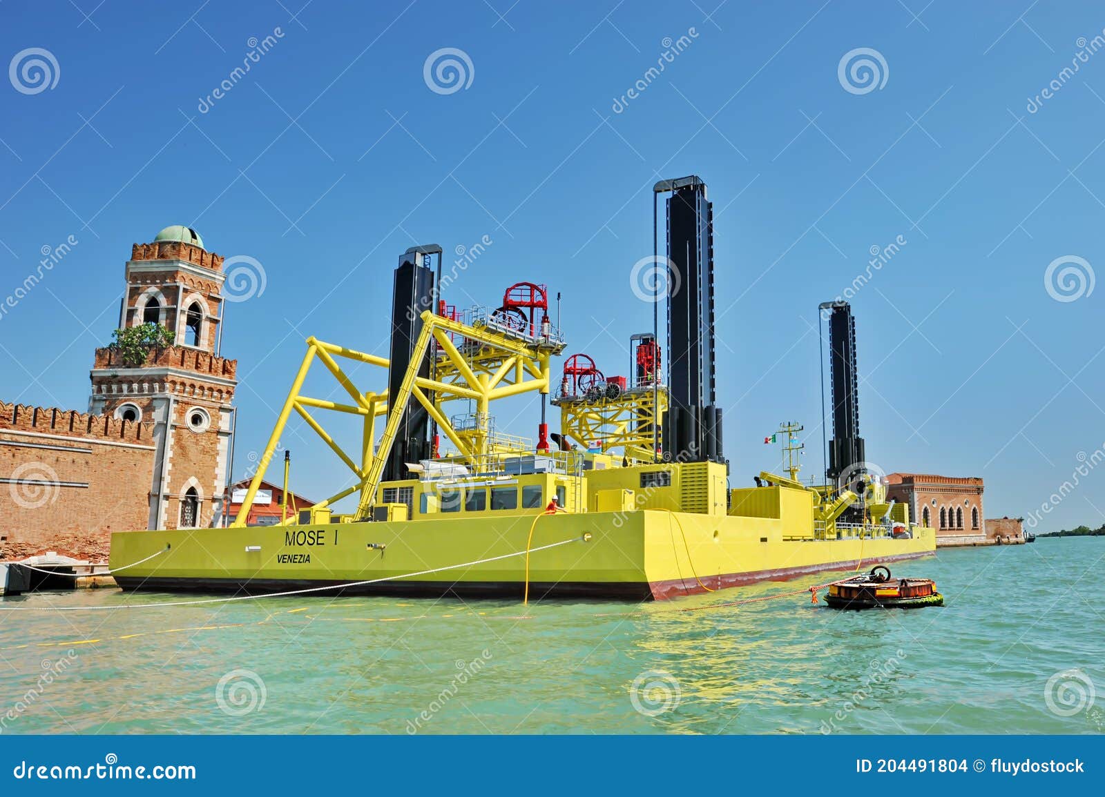 barge vessel used for construction and maintenance mose barrer in venice, italy