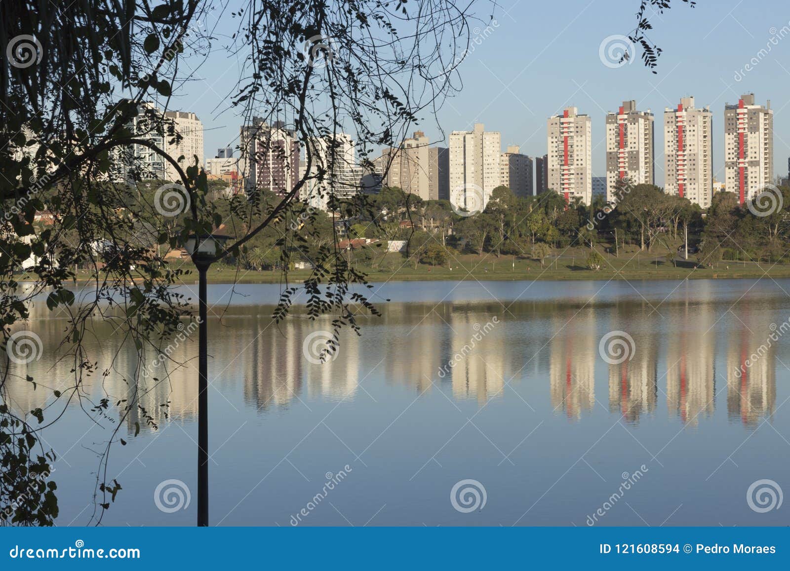 reflection of the buildings on the lake.