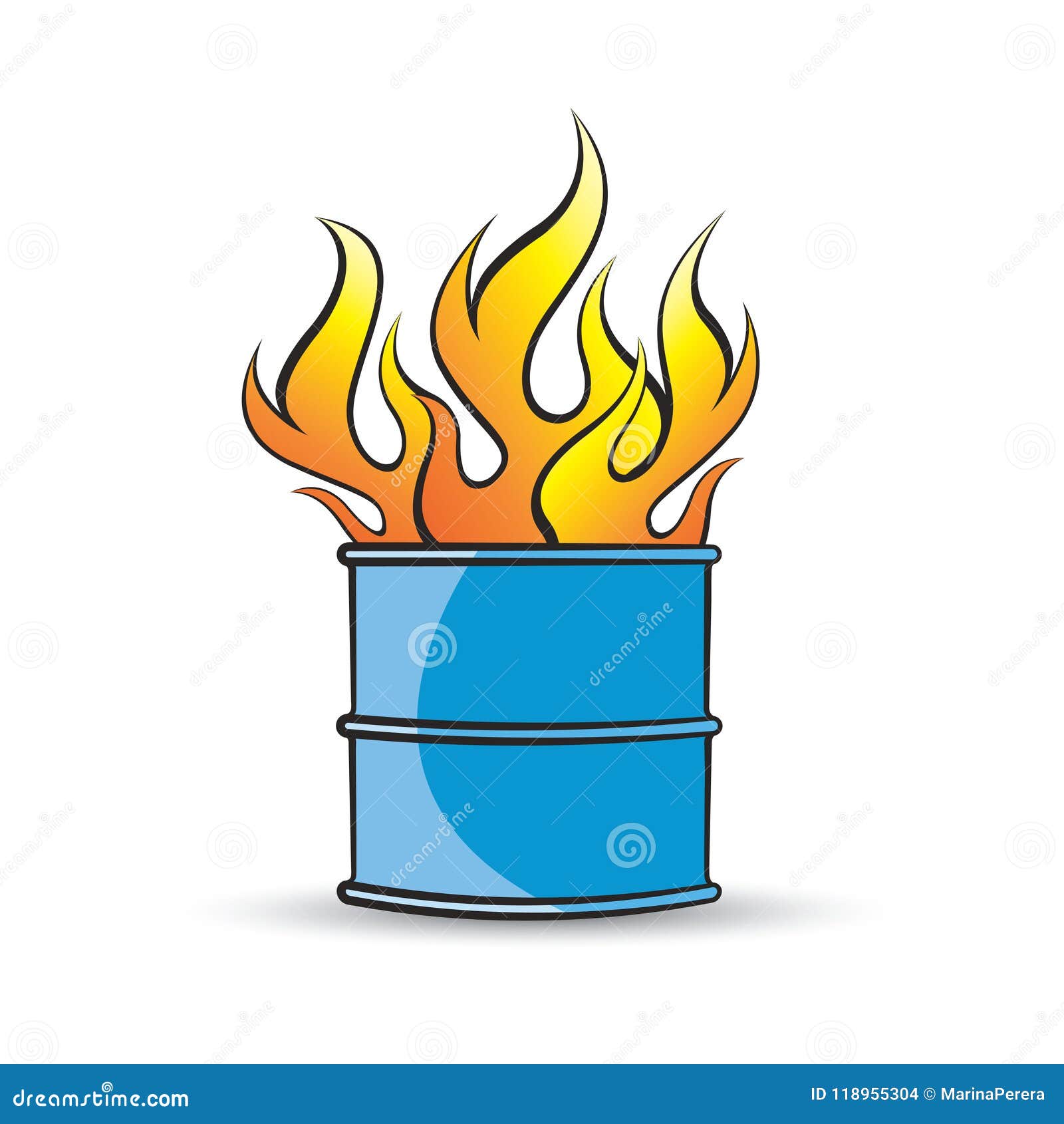 Baril Bleu Avec Des Flammes Du Feu Illustration de Vecteur