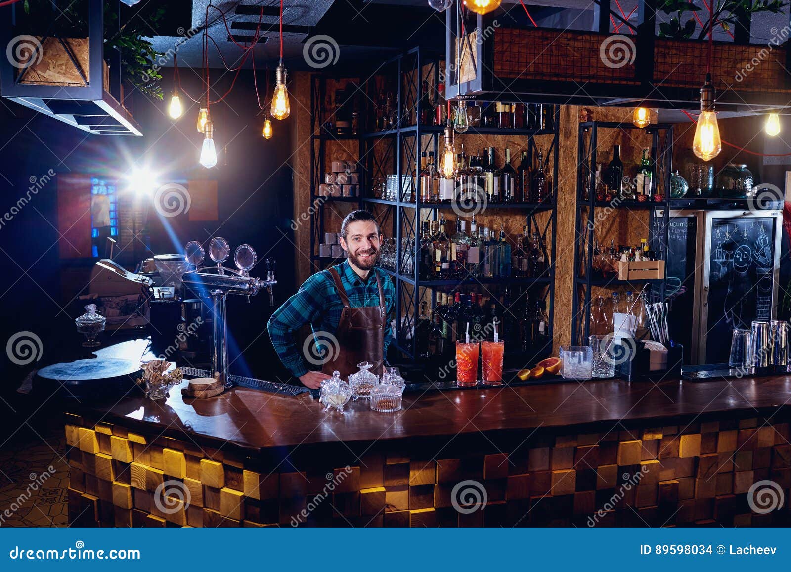 The Barista Bartender Smiles at Workplace in Bar Stock Photo Image of