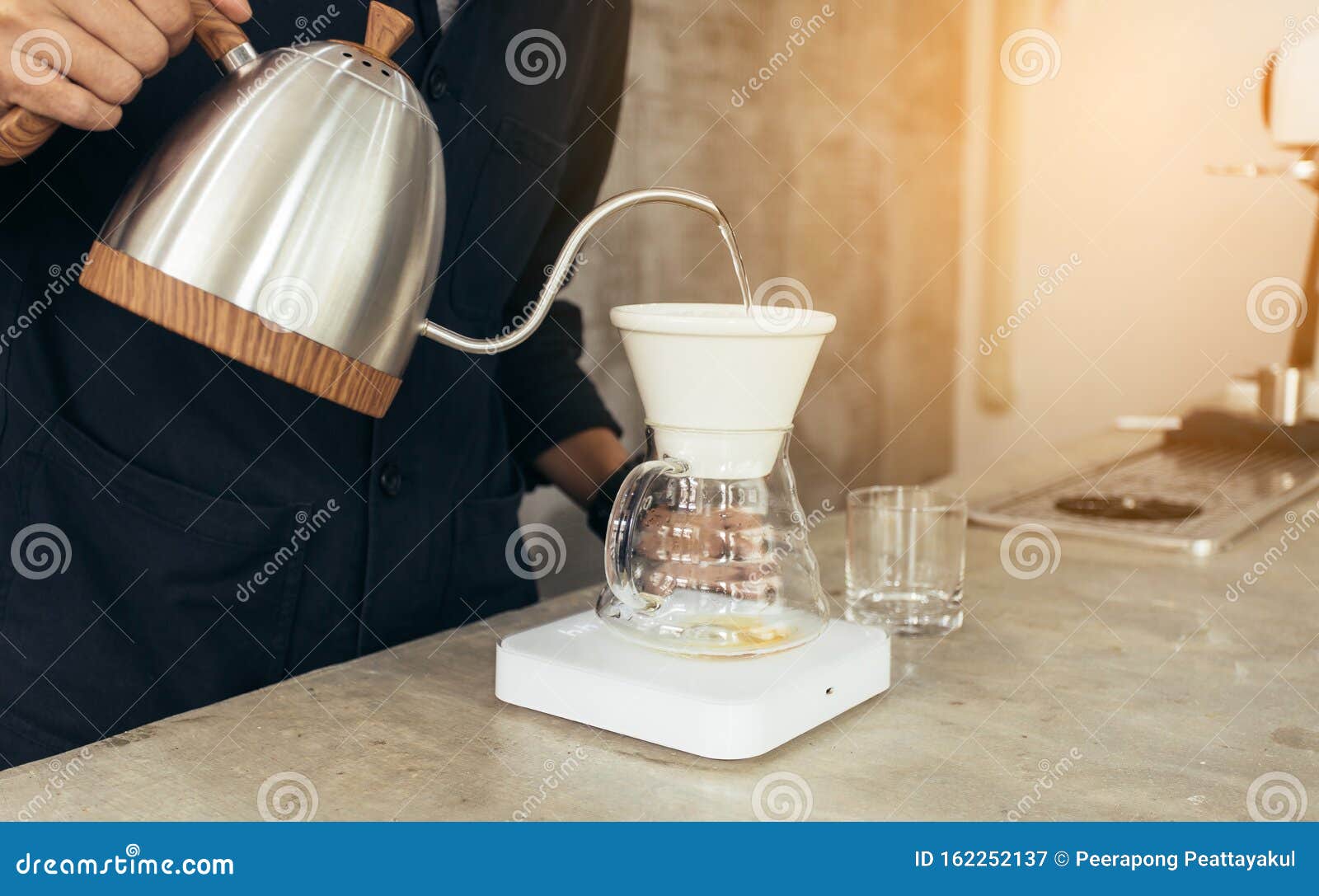 Barista Brewing Coffee, Method Pour Over, Drip Coffee Stock Image