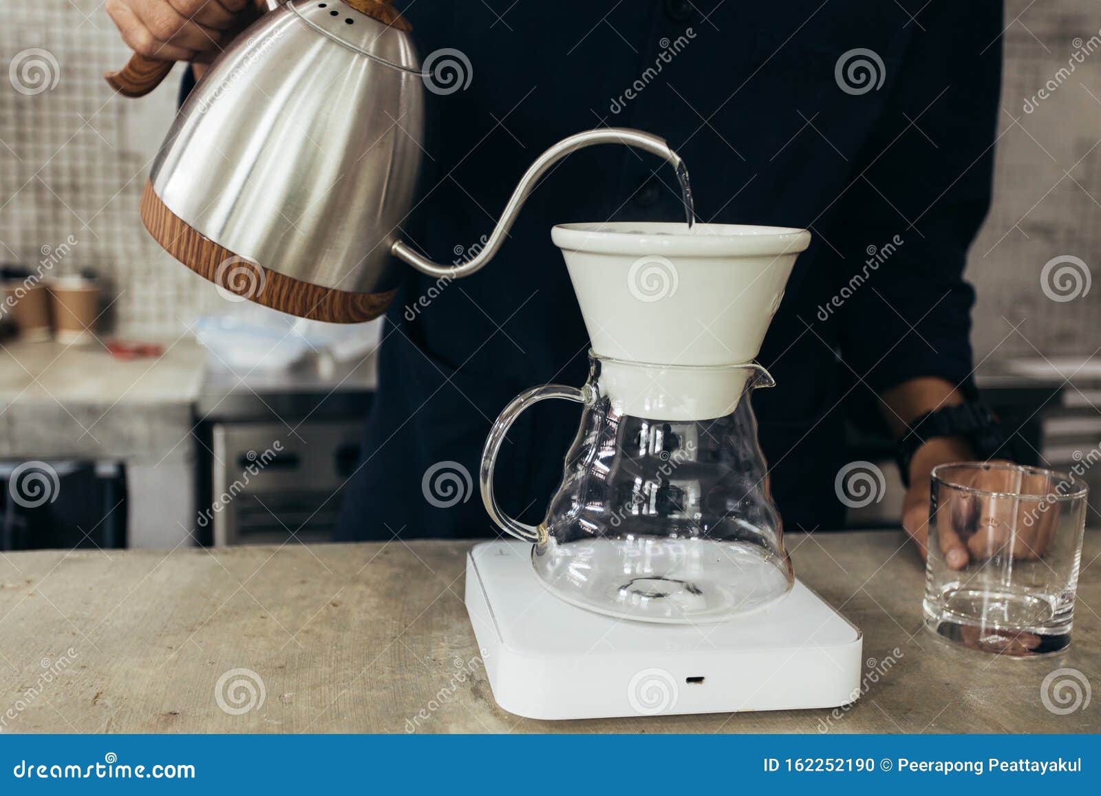 Barista Brewing Coffee, Method Pour Over, Drip Coffee Stock Photo
