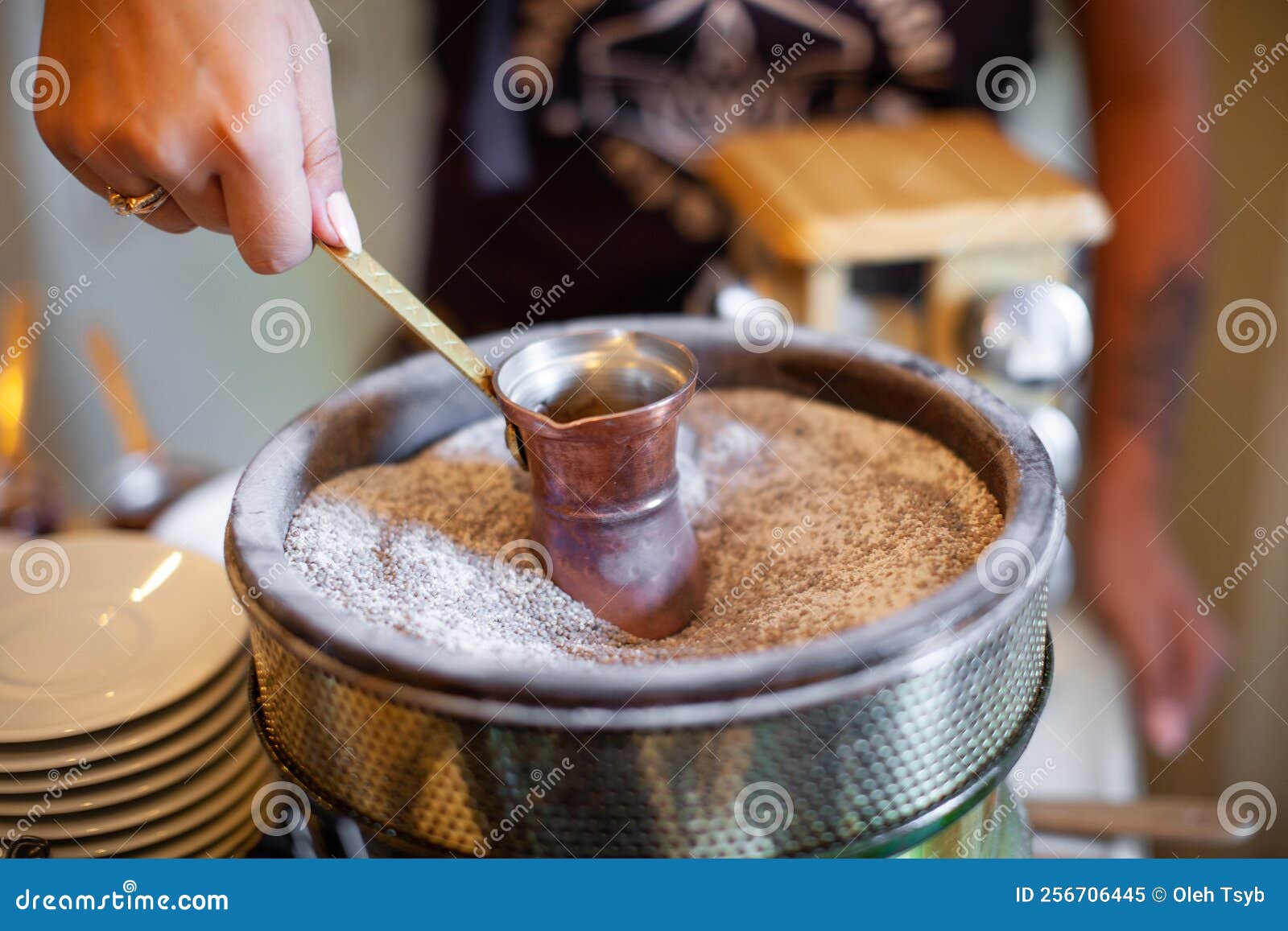 A Barista Brews Coffee in a Kettle. Stock Image Image of kettle, cafe