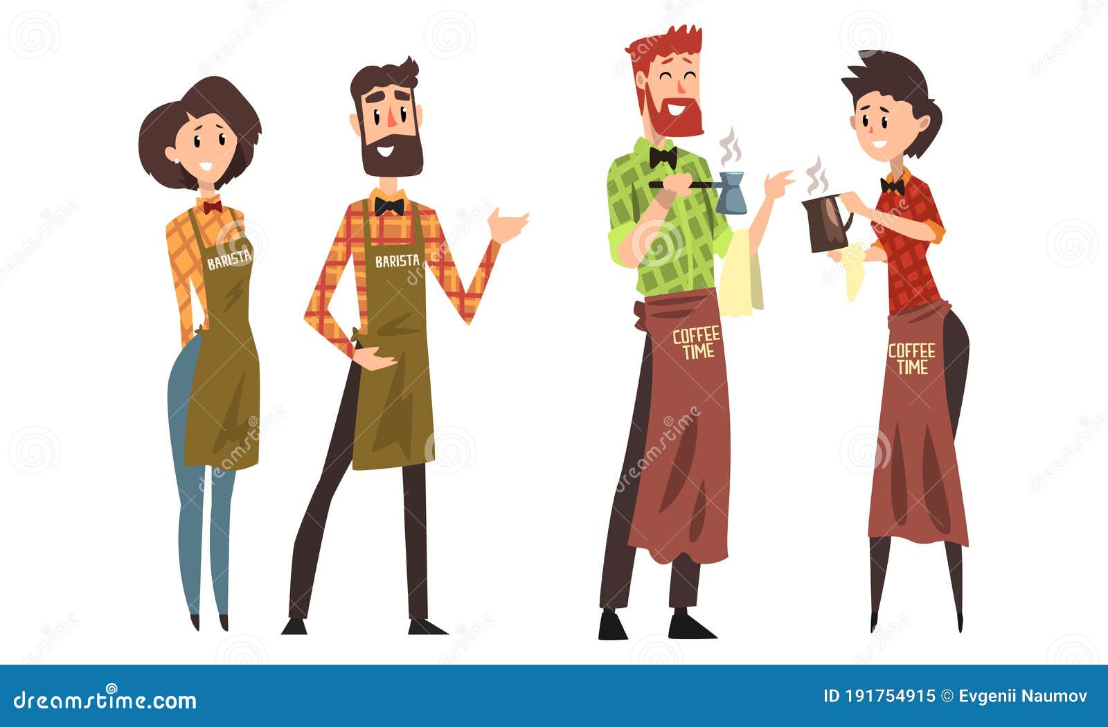 barista characters set, cafe staff in uniform making coffee cartoon style  