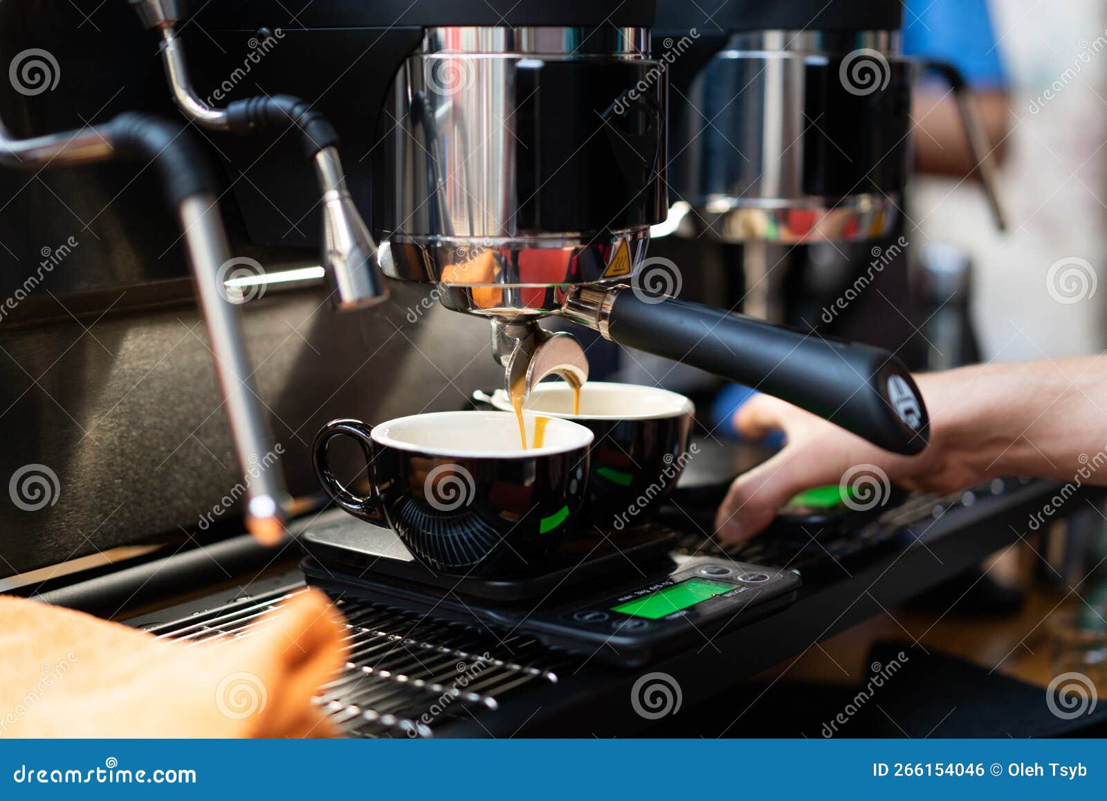 A Barista in a Coffee Machine Makes Coffee Stock Photo Image of