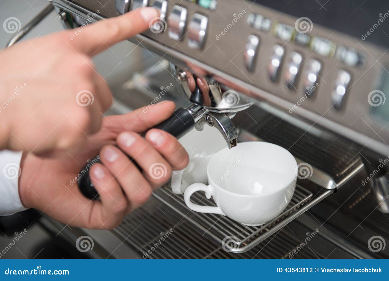 Barista and coffee machine stock photo. Image of cafe 43543812