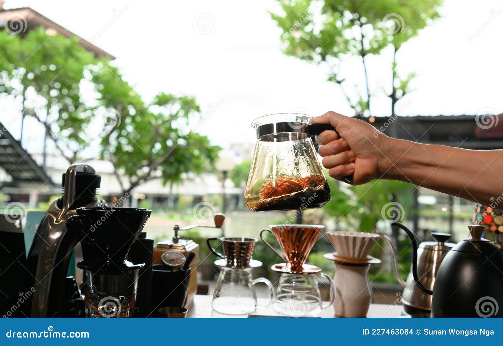 The Barista is Making Coffee in a Drip Method Stock Photo Image of