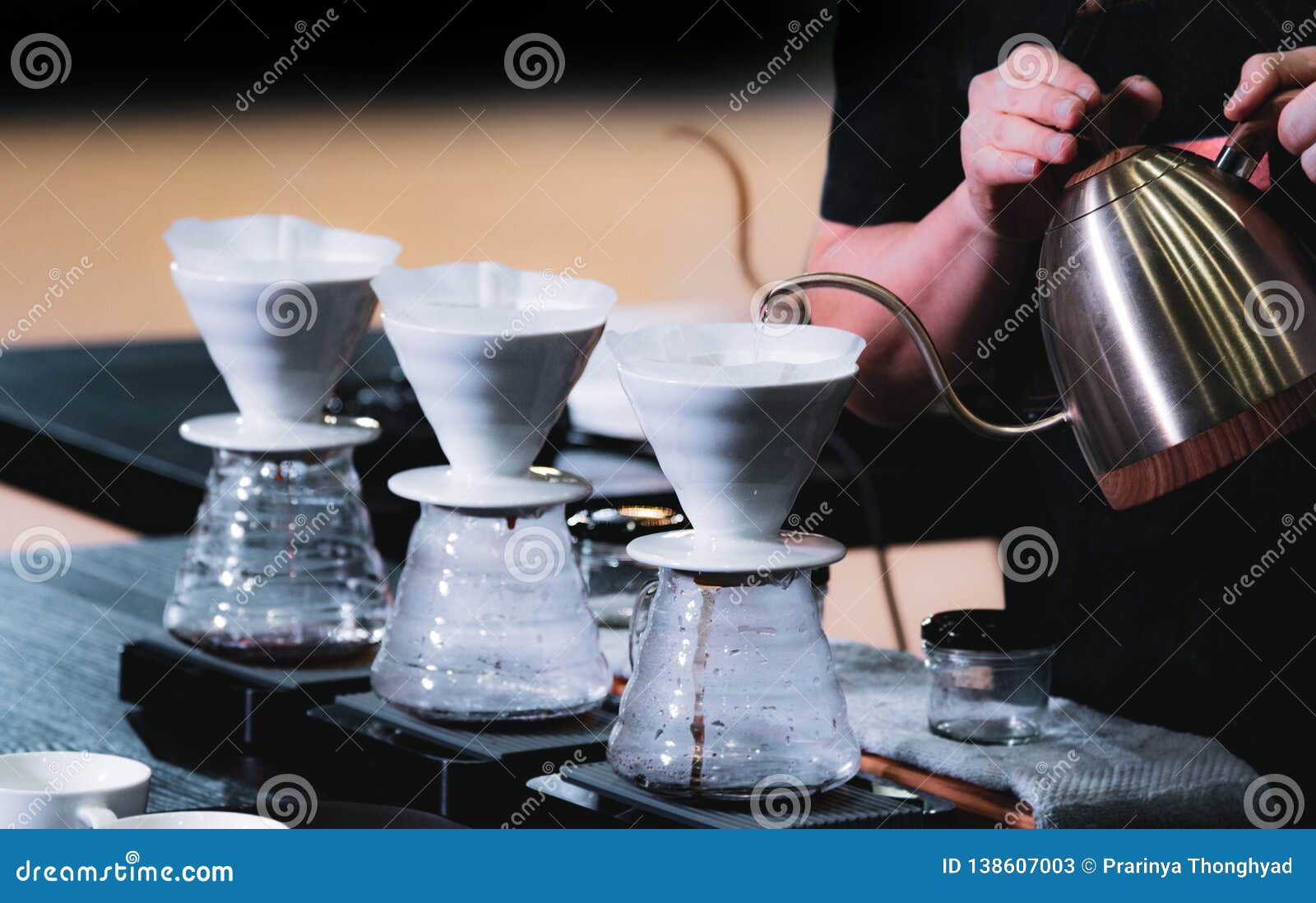 Barista Is Making Coffee, Coffee Preparing With Chemex, Chemex Dripping