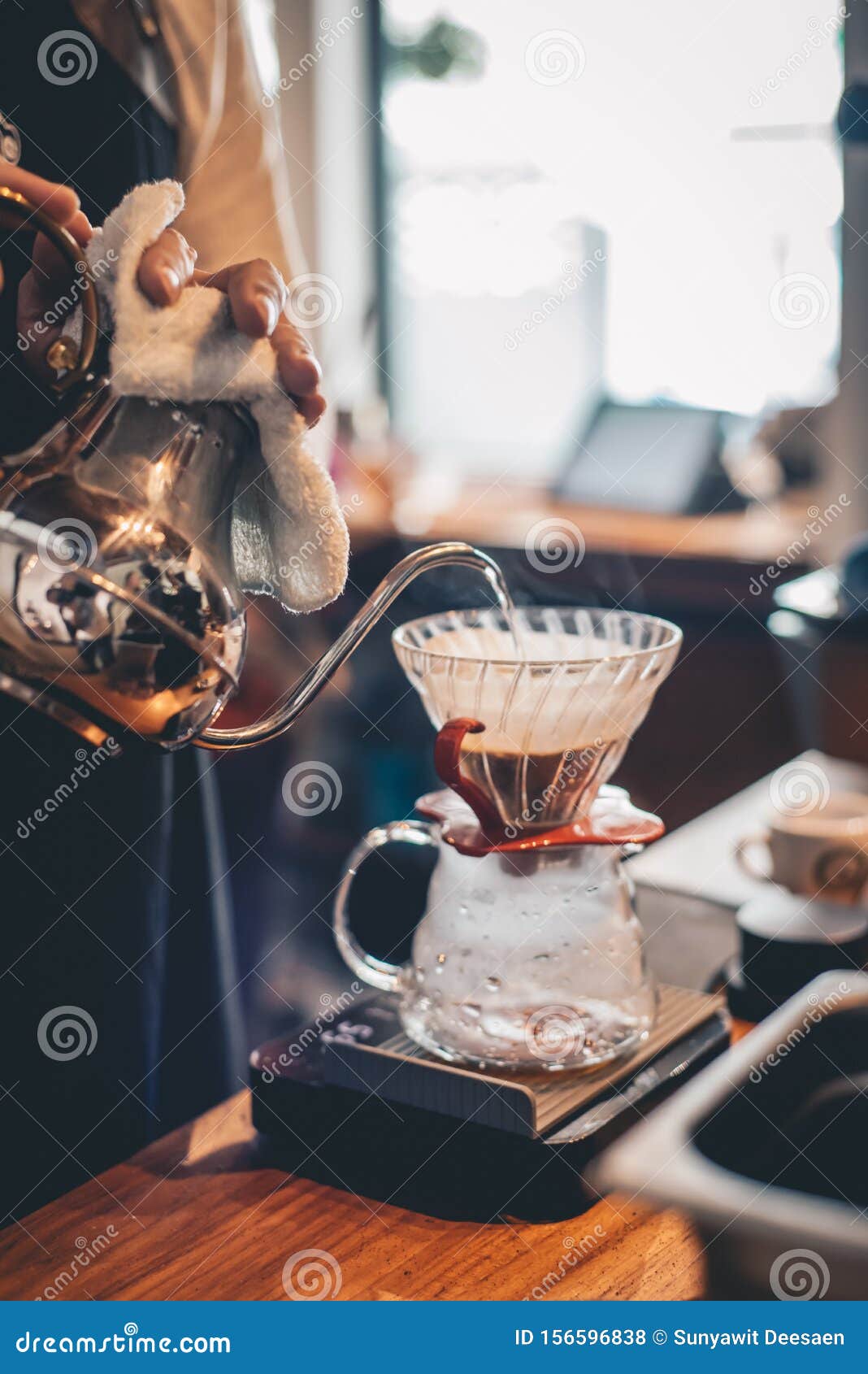 Barista Making Drip Coffee in Coffee Shop, Barista Cafe Making Coffee