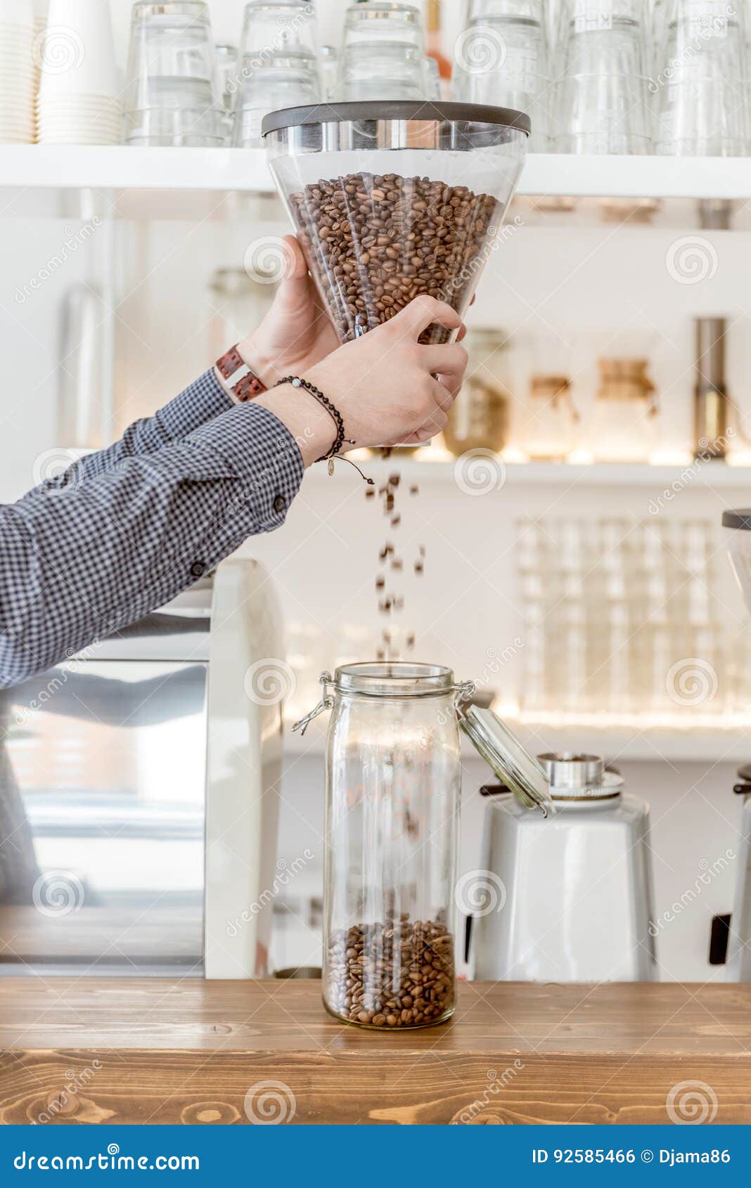 A Barista Pours Coffee Beans Stock Photo Image of cafe, people 92585466