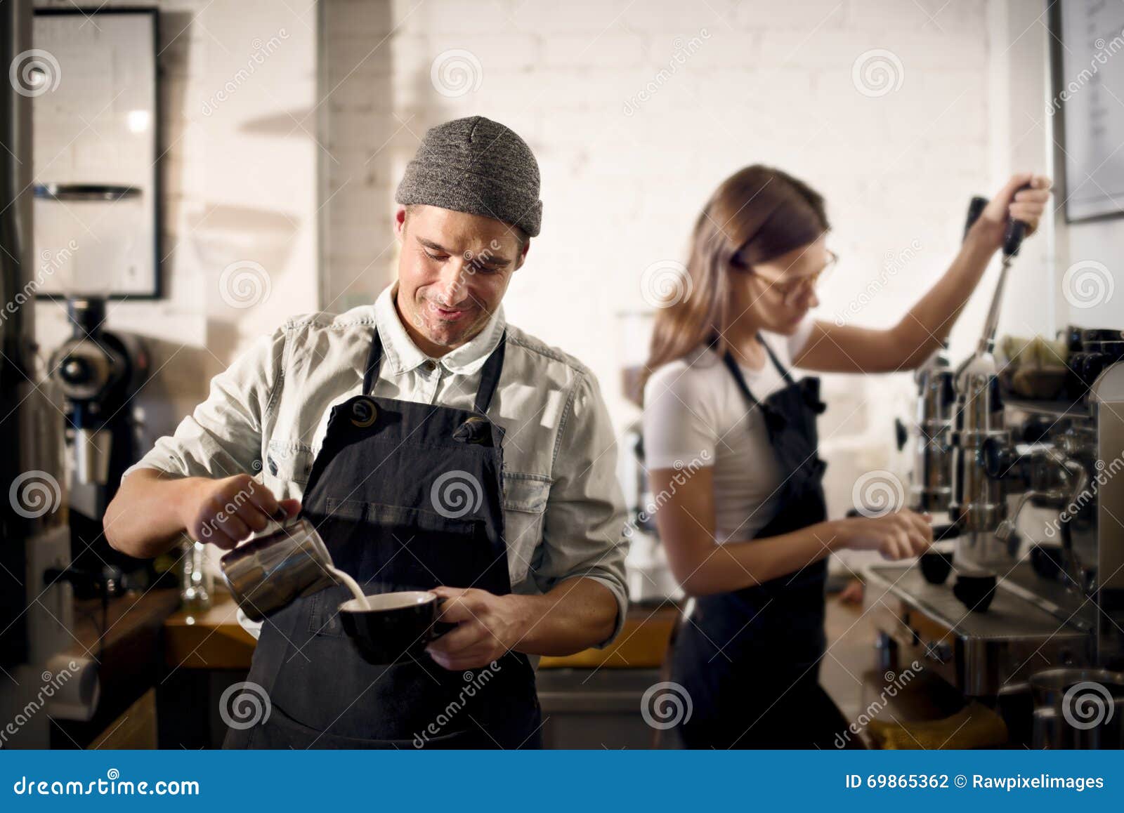 barista prepare coffee working order concept