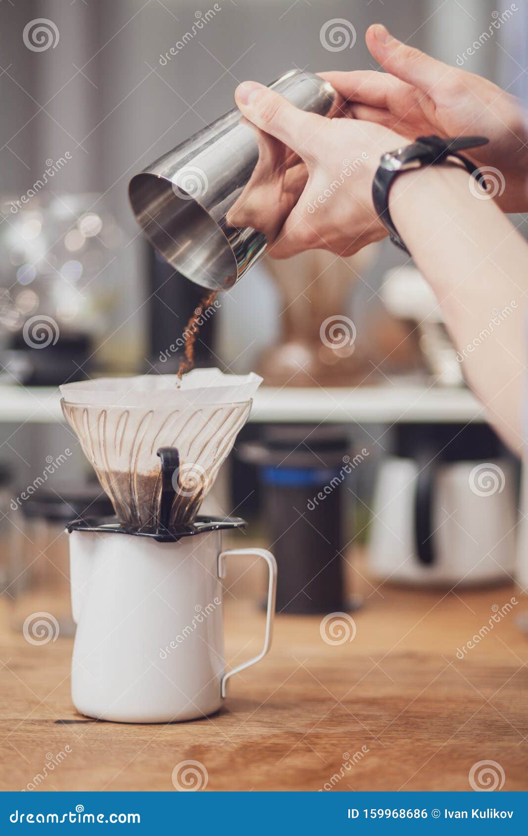 Pour Over Coffee in Funnel. Alternative Method Stock Photo Image of caffeine, barista 159968686