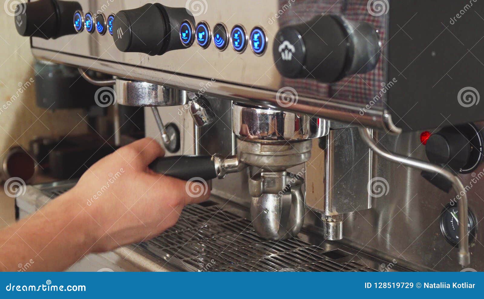 The Barista is Making Coffee in the Coffee Machine Stock Image Image
