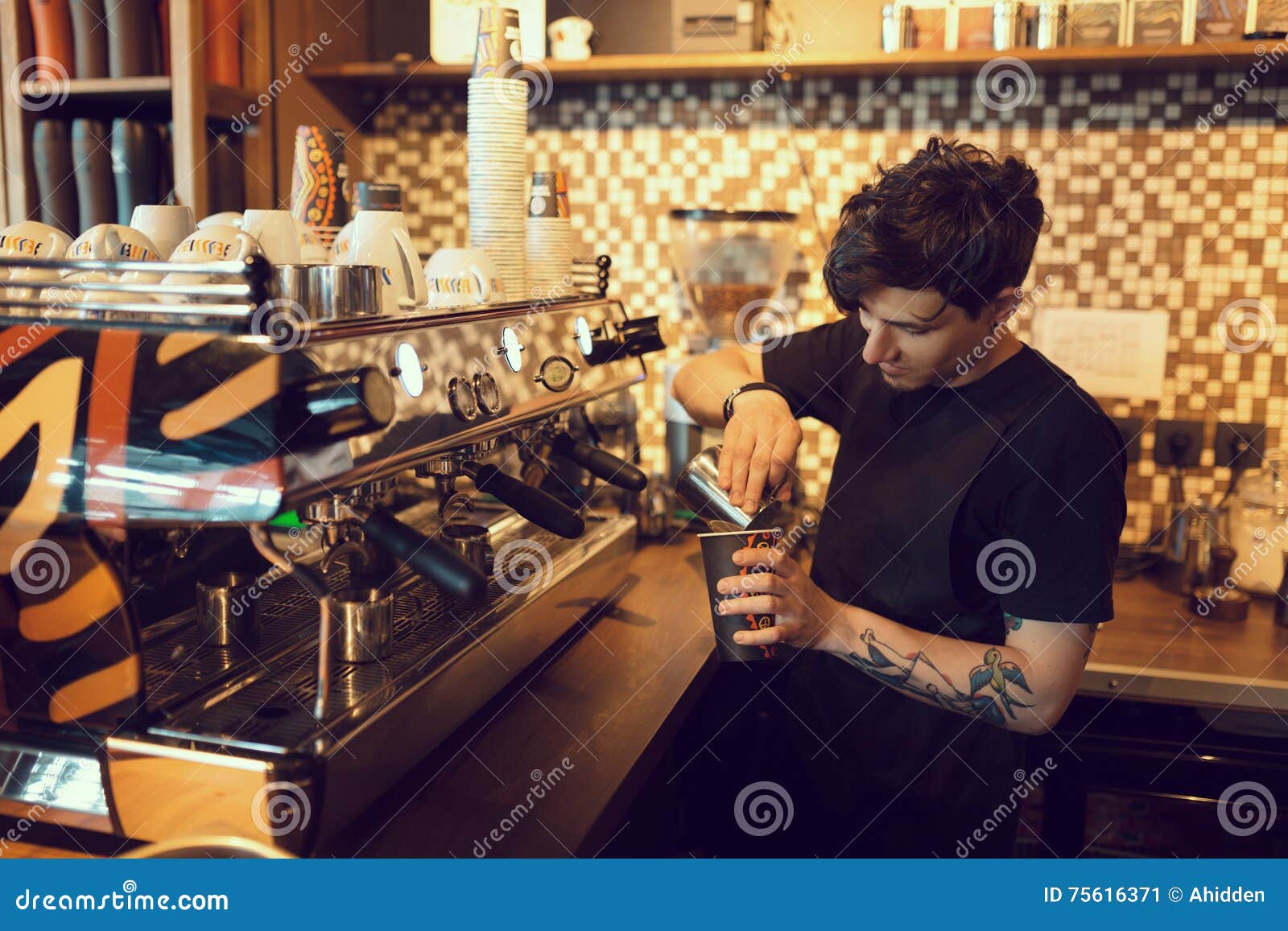 Barista at Work in a Coffee Shop Stock Image Image of space, casual 75616371