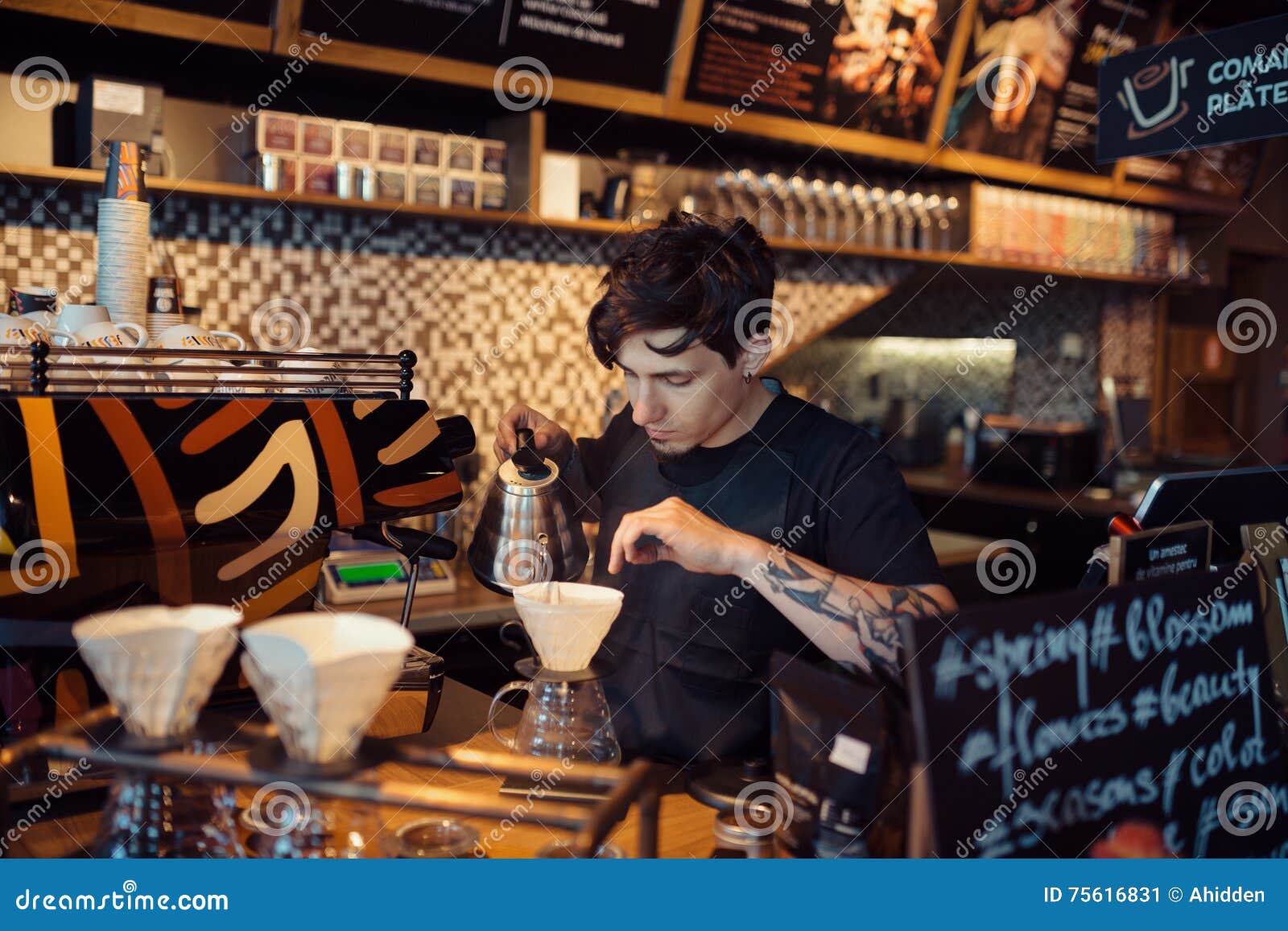 Barista at Work in a Coffee Shop Stock Image Image of machine, indoor 75616831