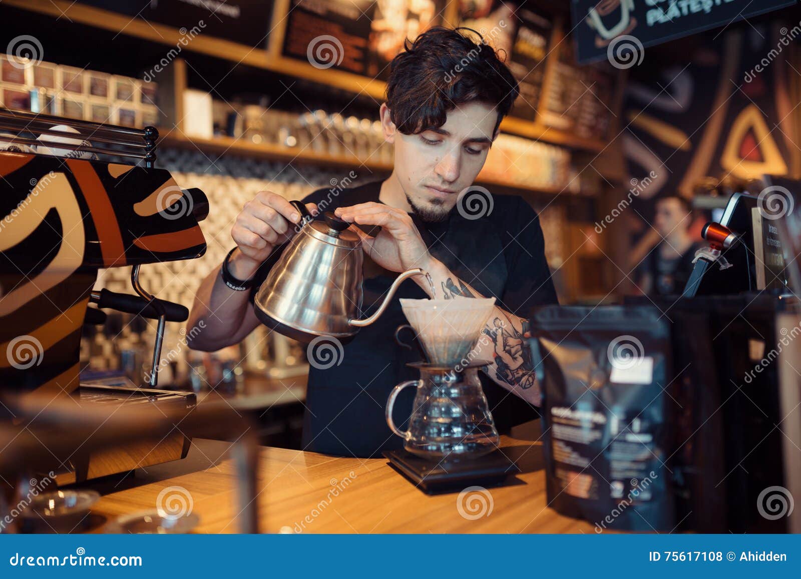 Barista at Work in a Coffee Shop Stock Photo Image of people, grinder 75617108