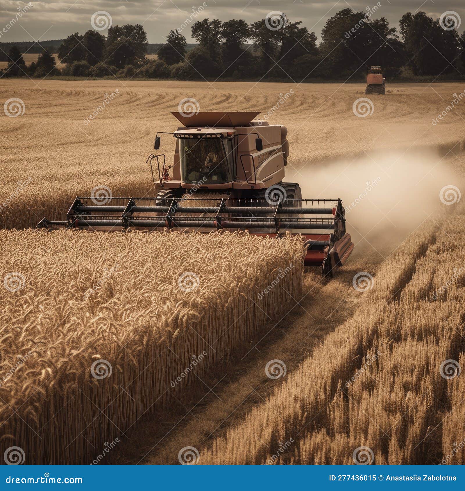 Barley Field with Farm Equipment. Generative AI Stock Illustration