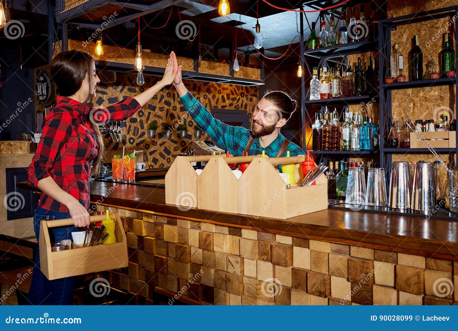 Barman and Waiter Work Together with the Team at the Bar Restau Stock Image Image of barista