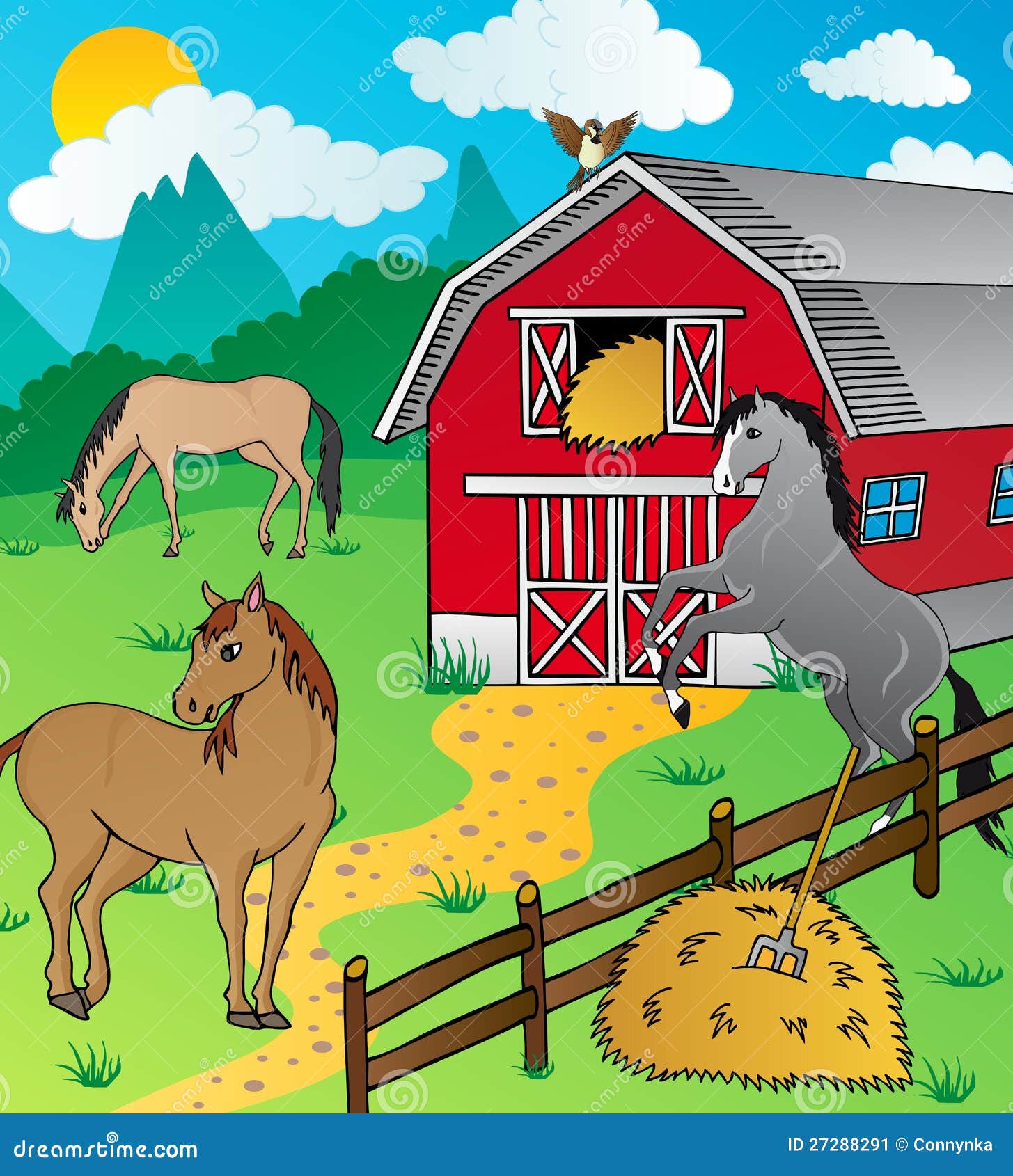Barn and horses stock vector. Illustration of design 27288291
